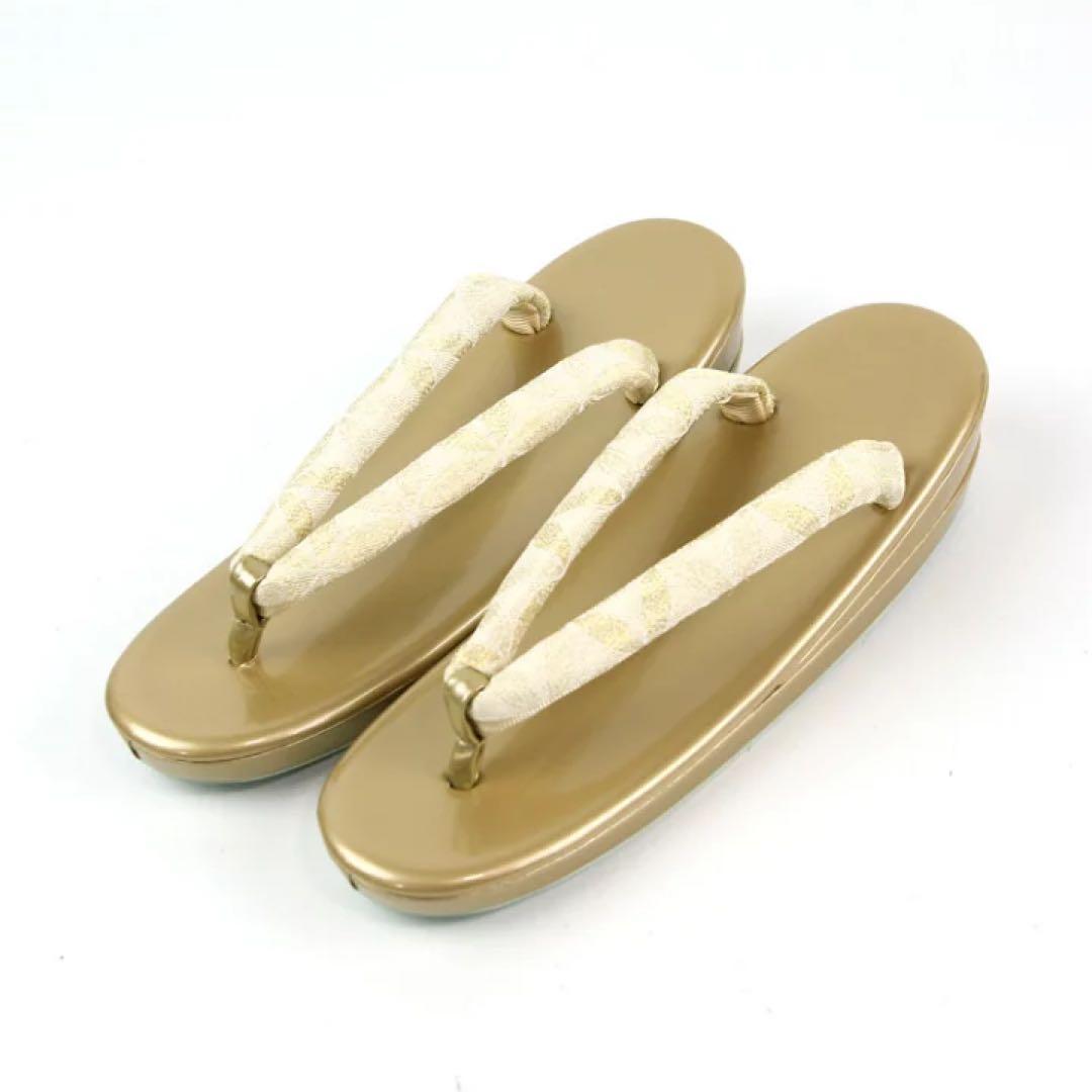 ☆新品未使用☆礼装用佐賀錦ゴールド系草履バッグセット　フリーサイズ　N55