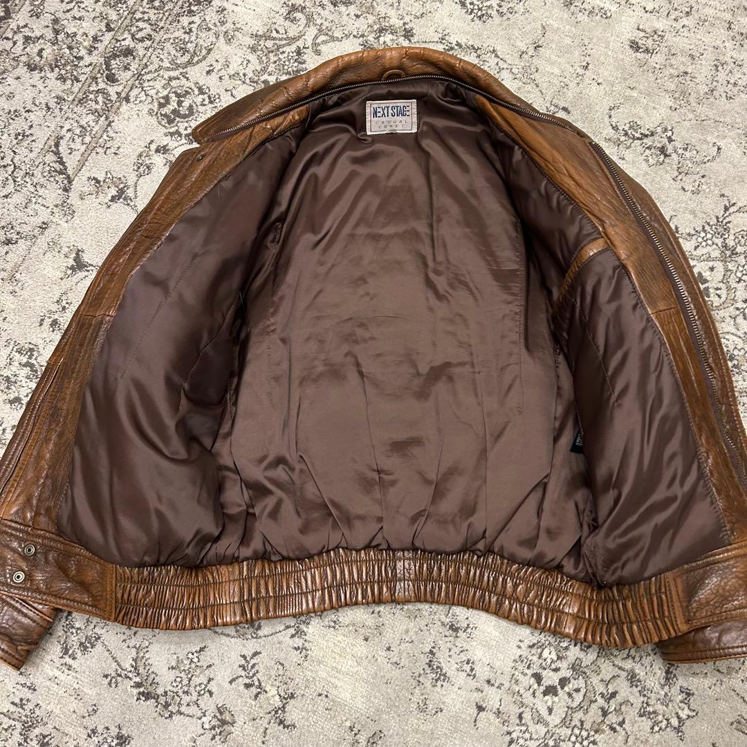 Vintage レザージャケット 深水光太　短丈　90s 古着　ブラウン