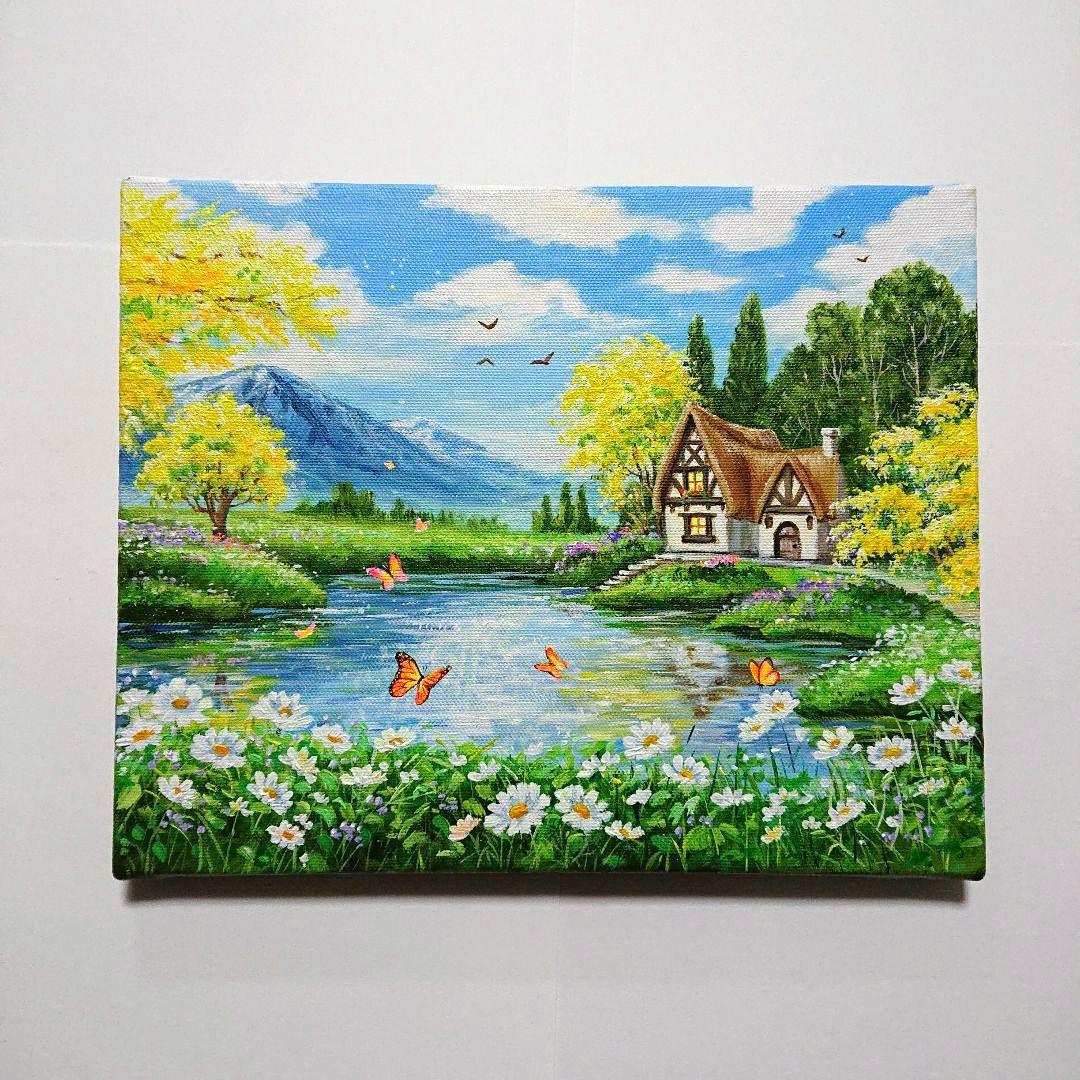 【ミモザが咲く頃】アクリル画 F3 風景画 絵画