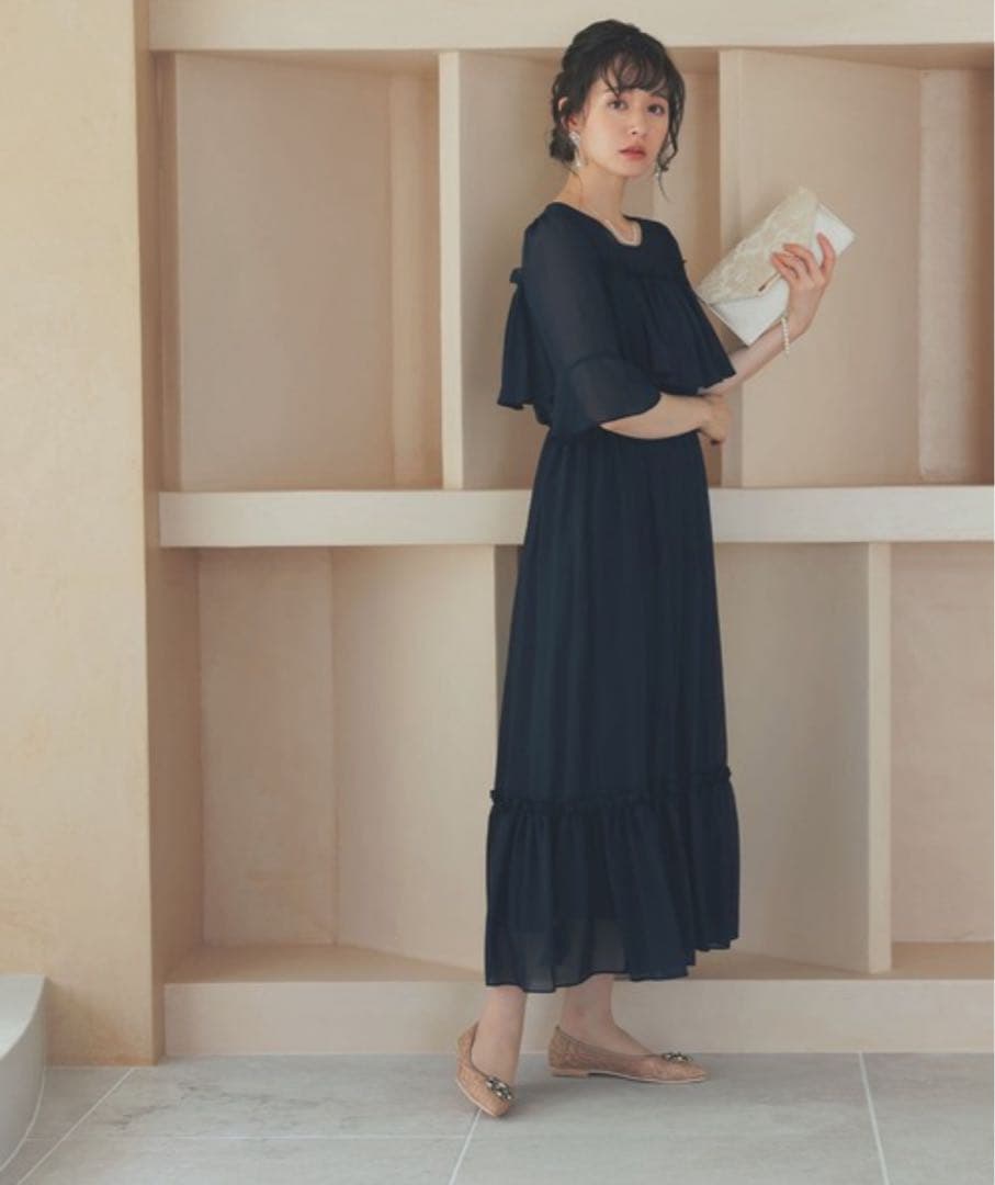 【妊婦・授乳ドレス】S ブラック 授乳口付きマタニティパーティードレス 結婚式