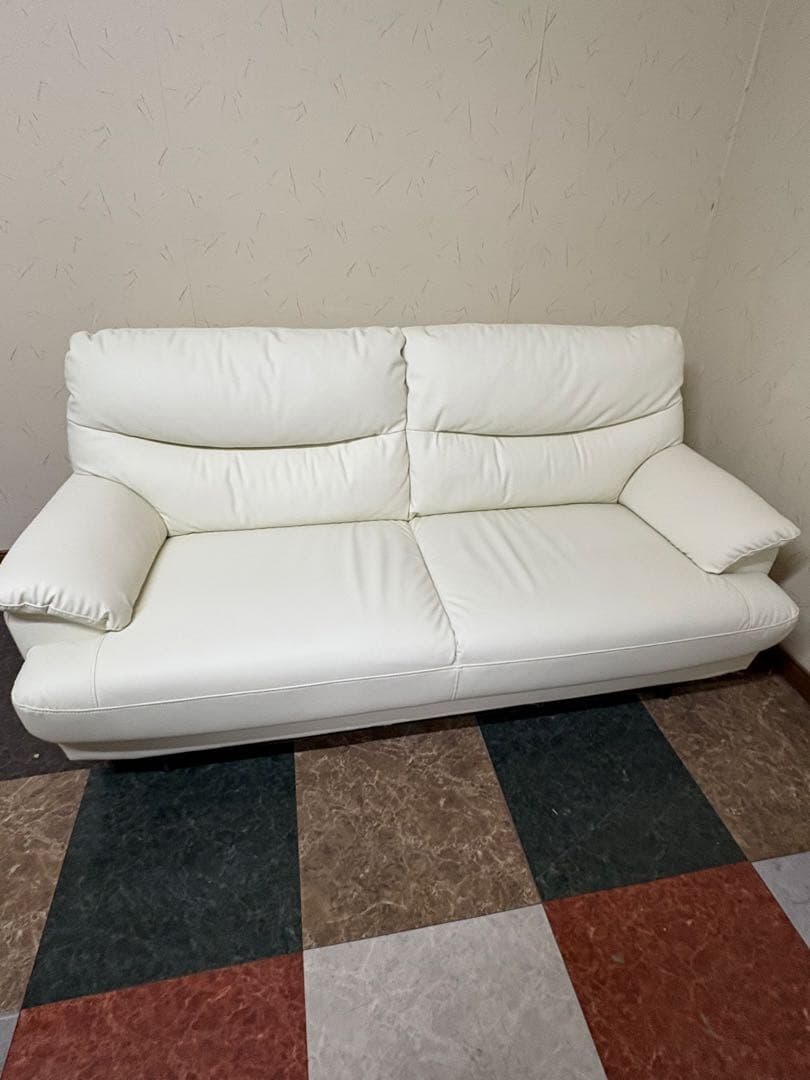 ホワイト 2人掛けソファ 合成皮革