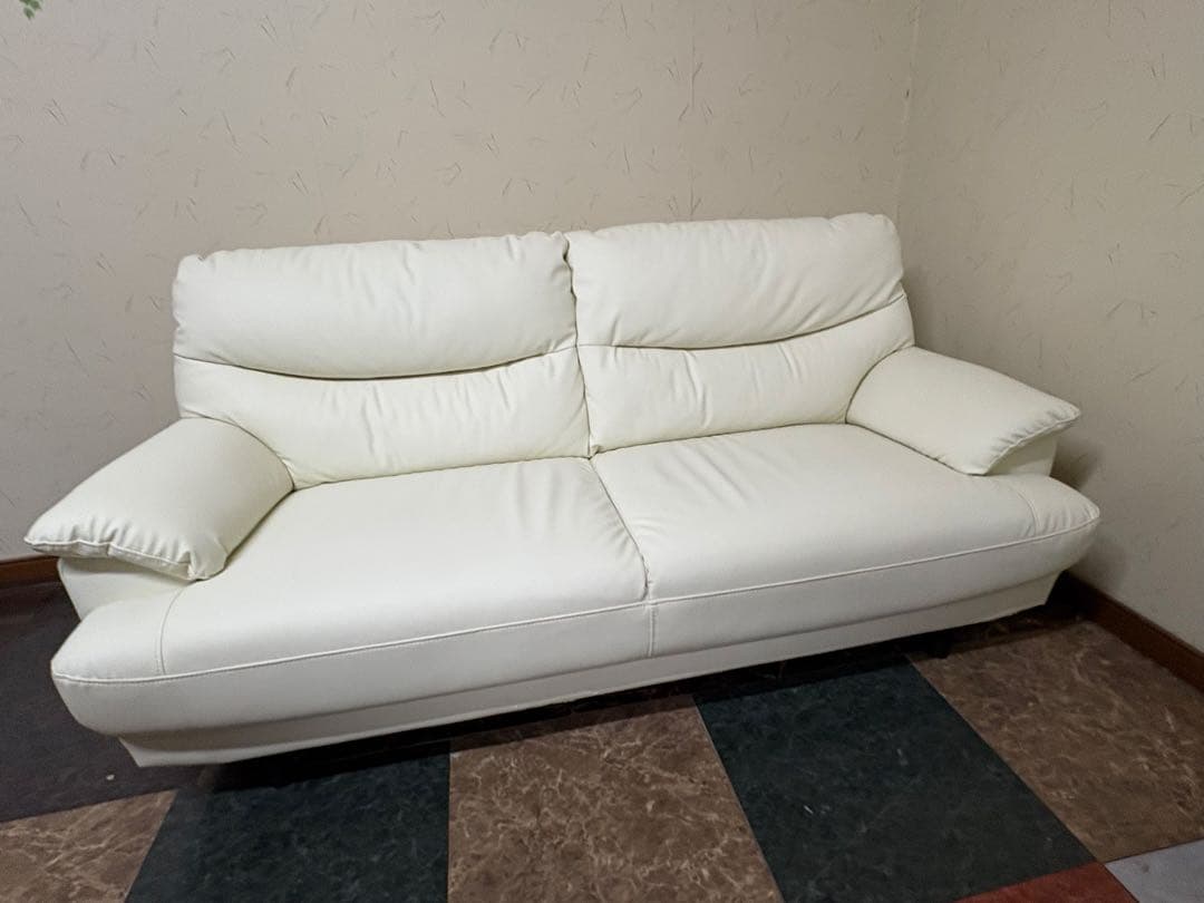 ホワイト 2人掛けソファ 合成皮革