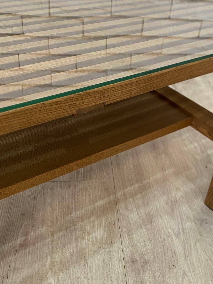 【ヒロ】ウニコ　ガラス　ローテーブル　コーヒー　机　レイン