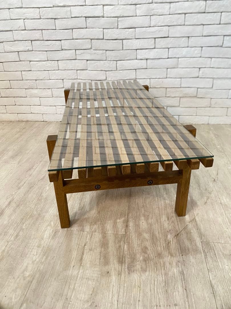 【ヒロ】ウニコ　ガラス　ローテーブル　コーヒー　机　レイン