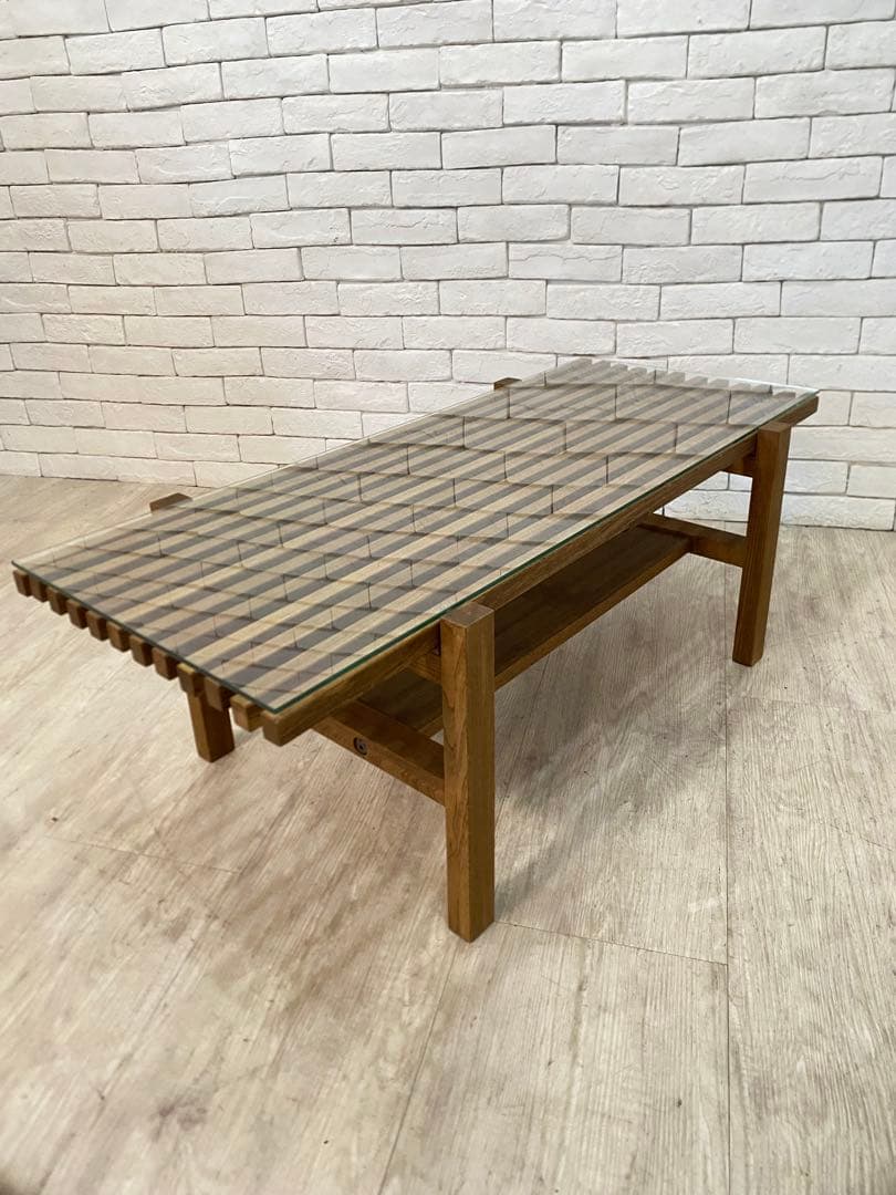 【ヒロ】ウニコ　ガラス　ローテーブル　コーヒー　机　レイン