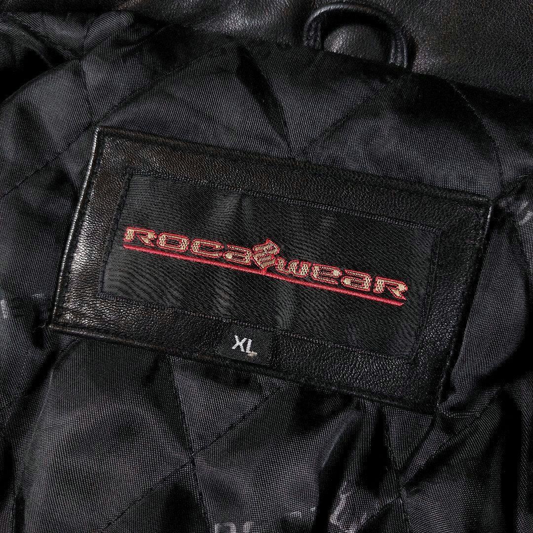 美品 00s ROCAWEAR B系 ロゴ レザーダウンジャケット ヒップホップ