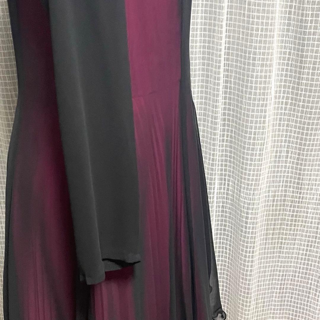 社交ダンス　ドレス⭐︎ 11号　L ⭐︎黒×ピンク　長袖　ロング　マキシ丈