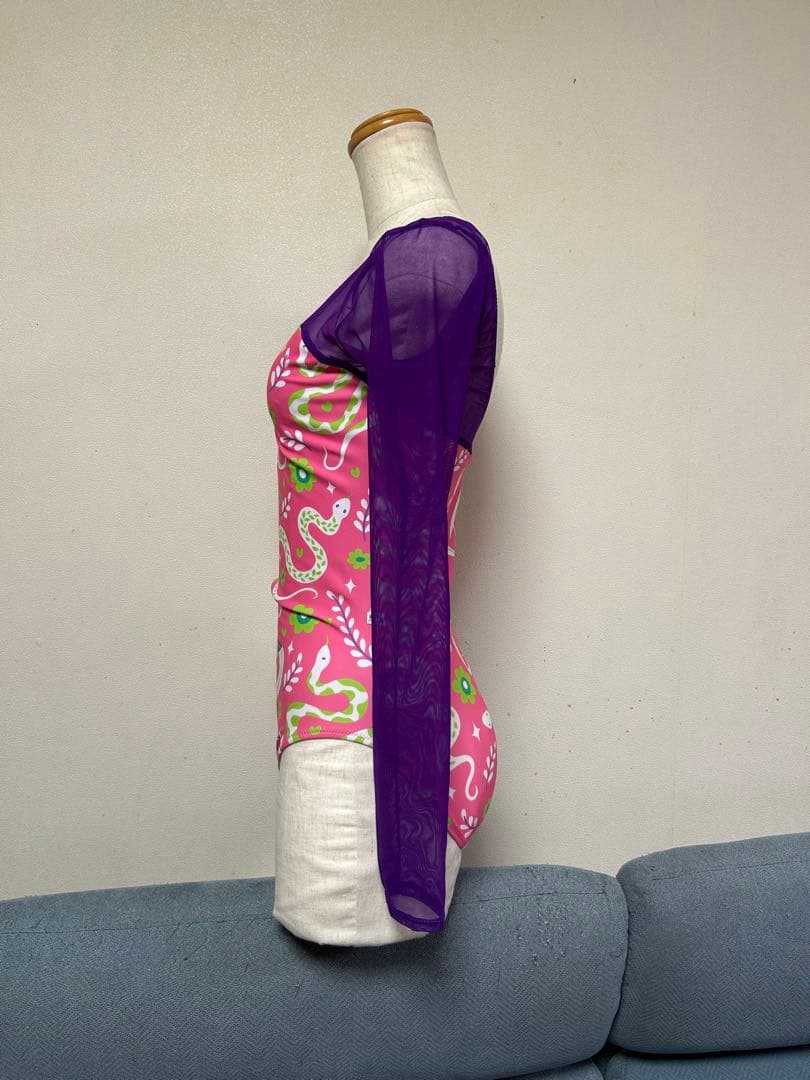 花柄ピンク紫長袖レオタード