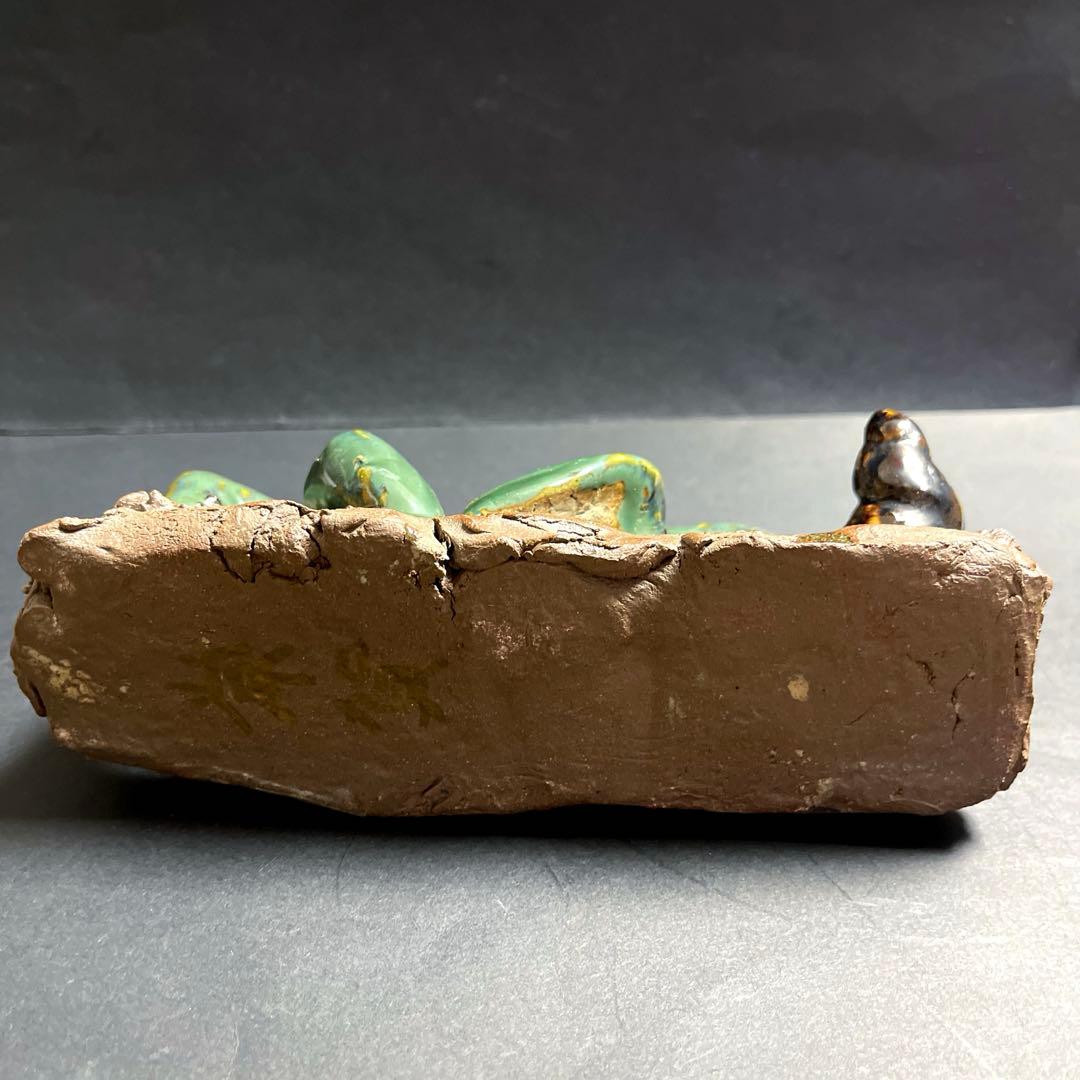 壺屋焼の名工　島常賀　蟹貝文　文鎮　置物　陶器　在銘