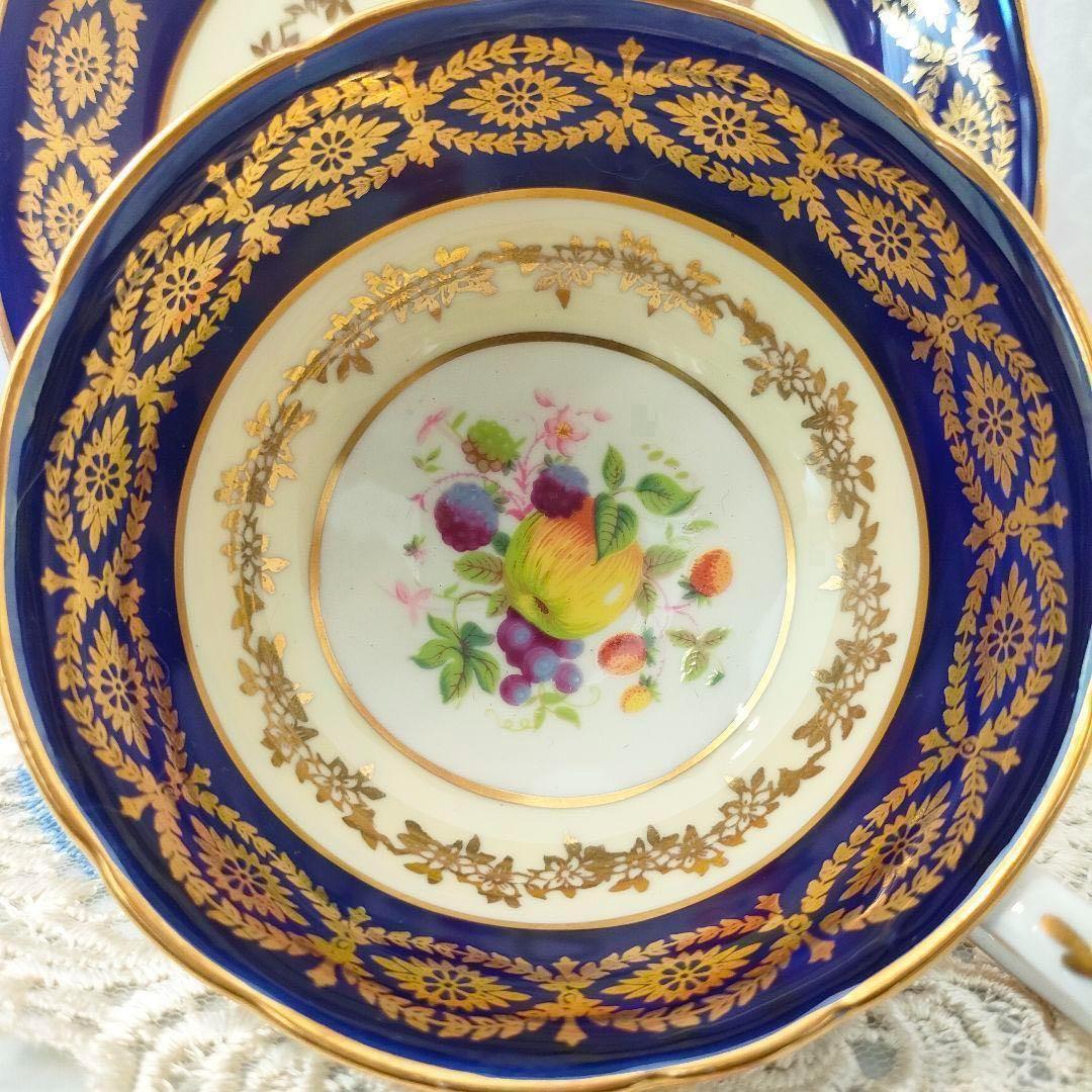 ★美品★ パラゴン カップ＆ソーサー フルーツ 金彩 ピオニーシェイプ コバルト