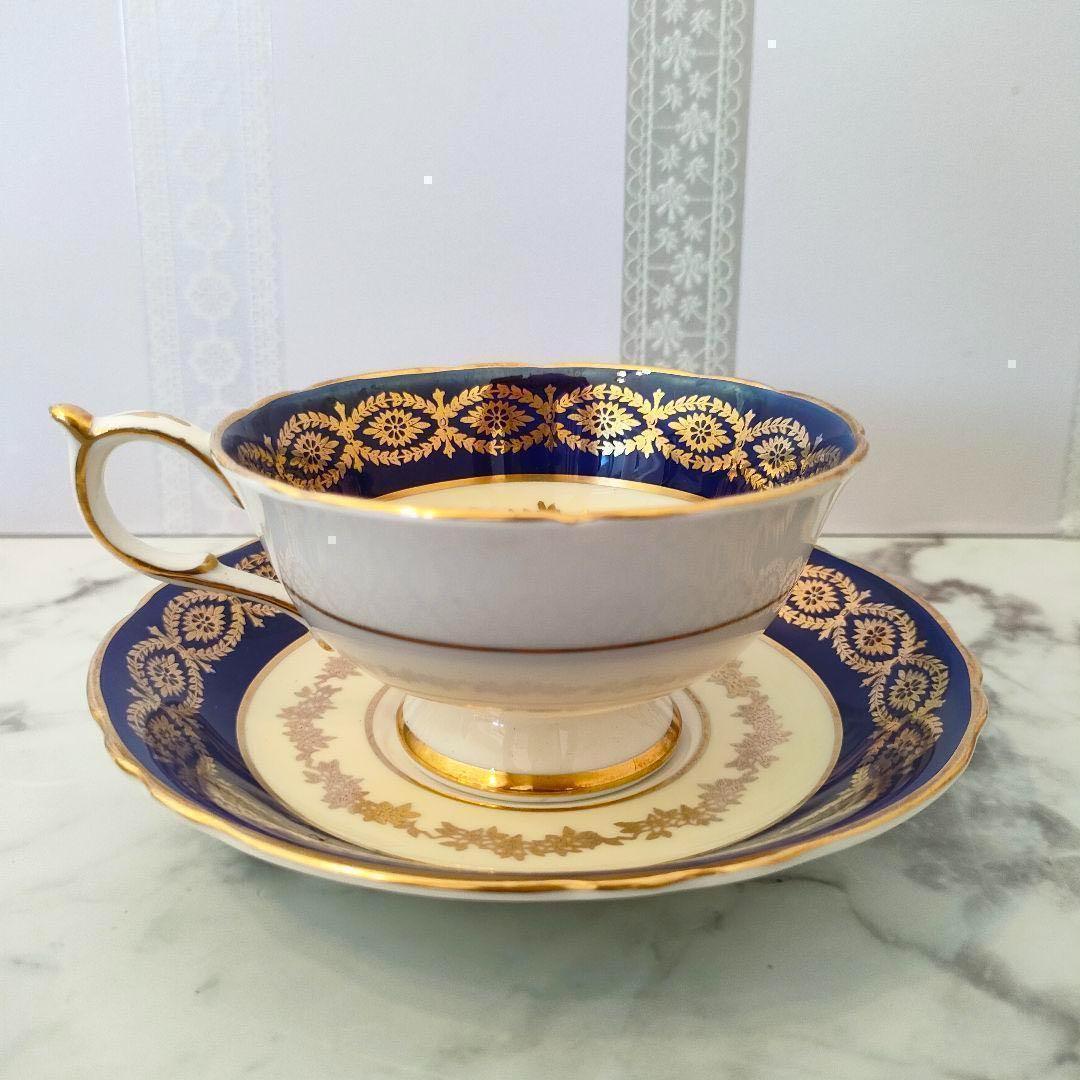 ★美品★ パラゴン カップ＆ソーサー フルーツ 金彩 ピオニーシェイプ コバルト