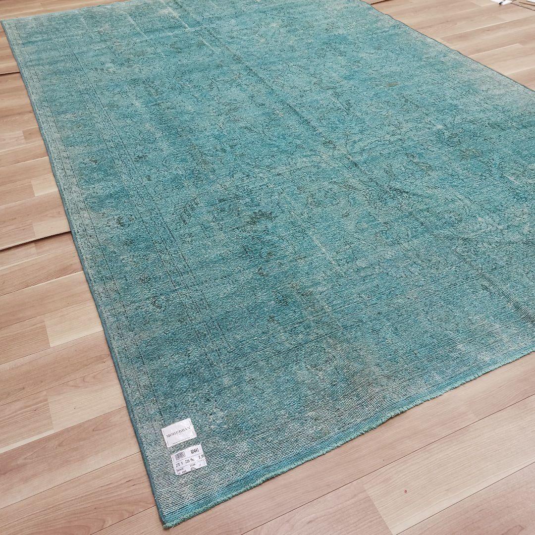 Y3414 MOHEBBAN トルコラグ 綿×ウール ヴィンテージ 大判 青