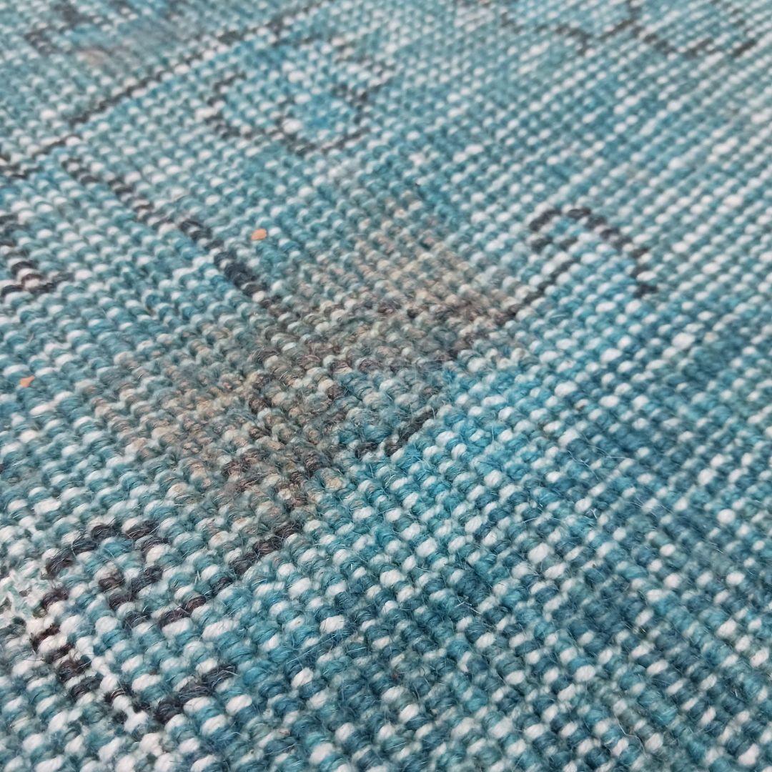 Y3414 MOHEBBAN トルコラグ 綿×ウール ヴィンテージ 大判 青