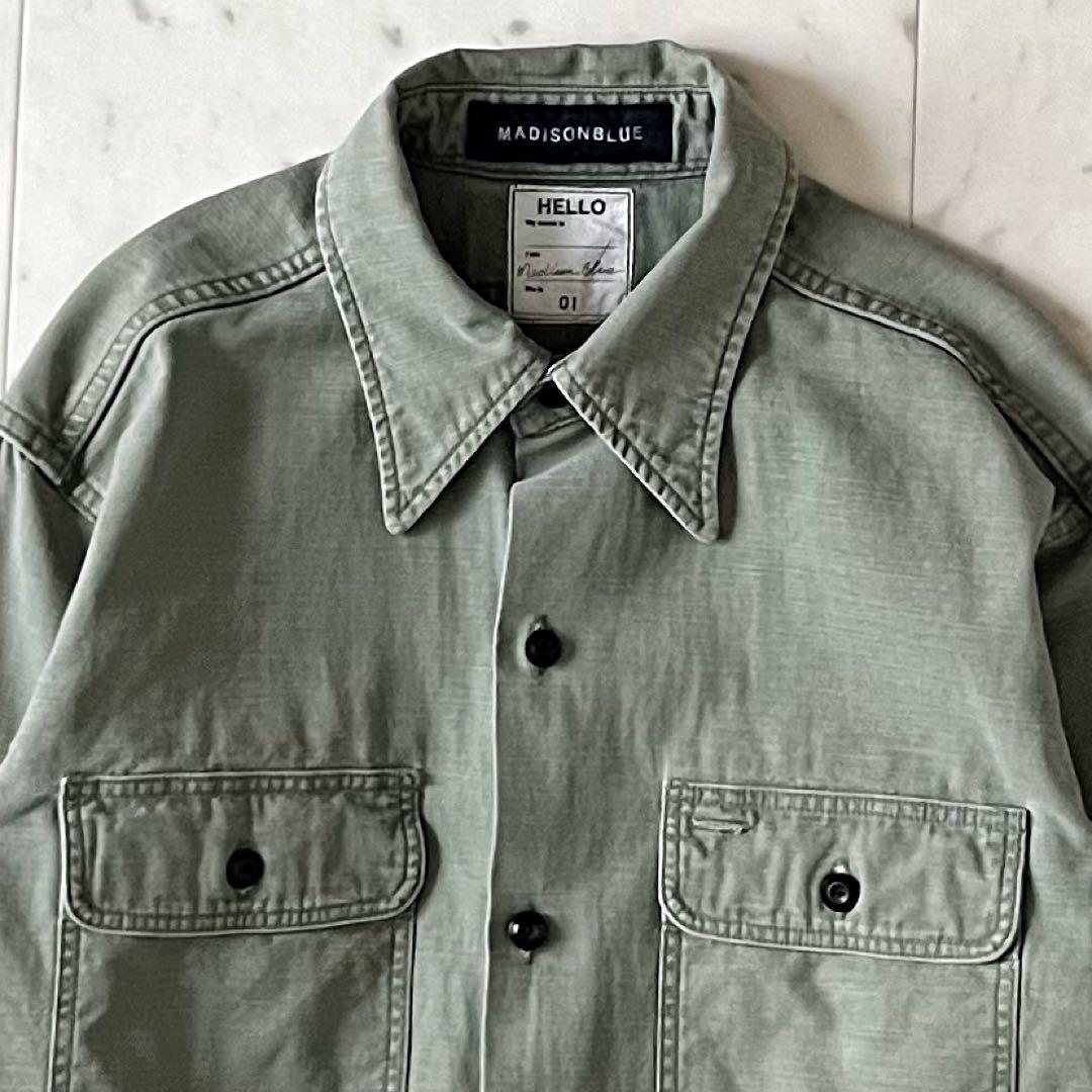 美品＊マディソンブルー ハンプトンシャツ サイズ01 カーキ 長袖 ロゴ刺繍