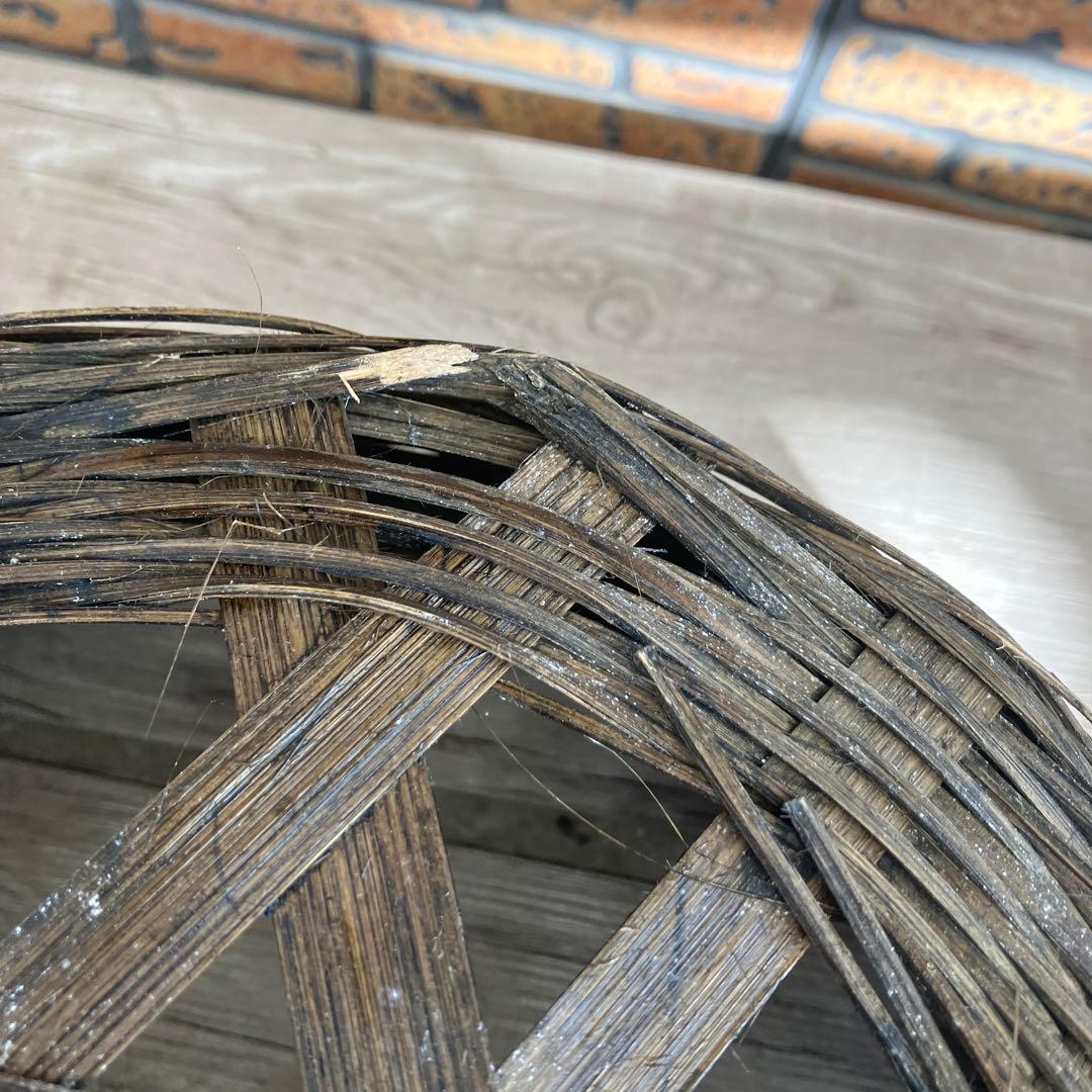 B-壁【アンティーク】竹編み バスケット / 円形 籠 小物入れ