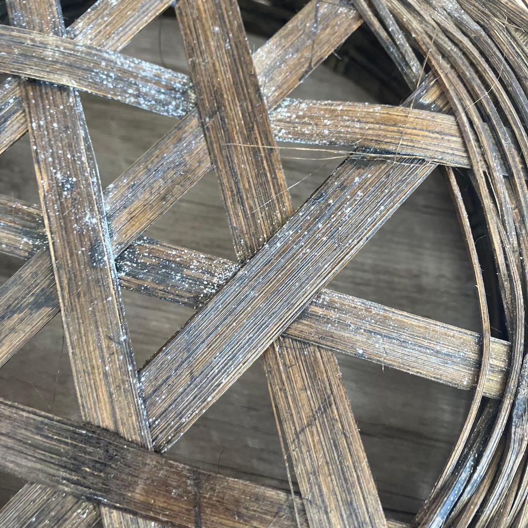 B-壁【アンティーク】竹編み バスケット / 円形 籠 小物入れ