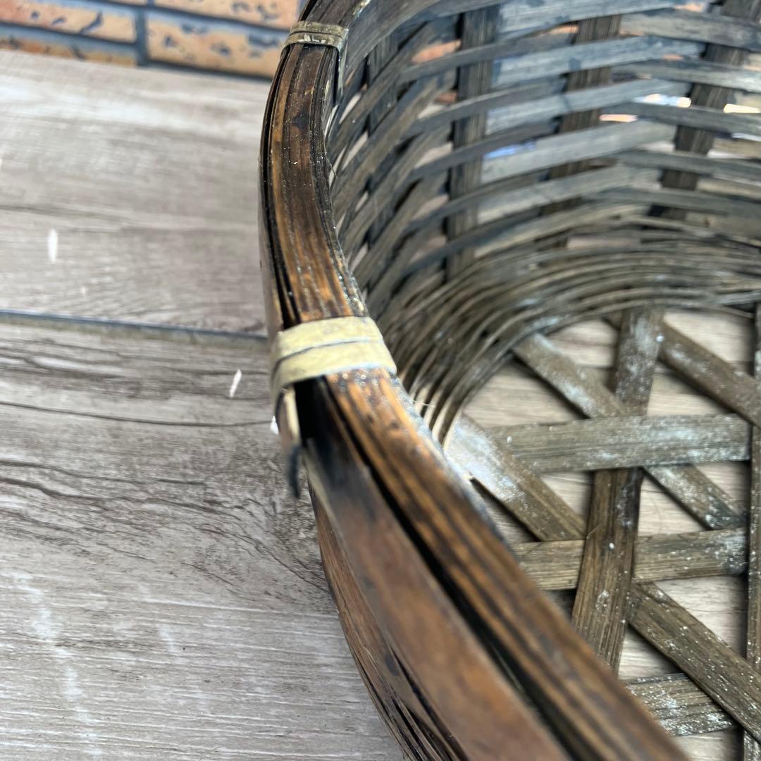 B-壁【アンティーク】竹編み バスケット / 円形 籠 小物入れ