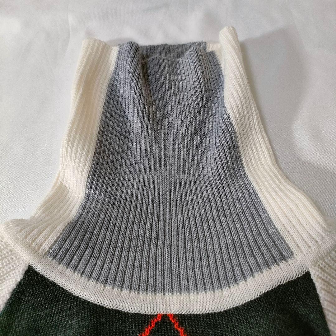 下げ札付き マンシングウェア アーガイルチェック タートルネック ニット L