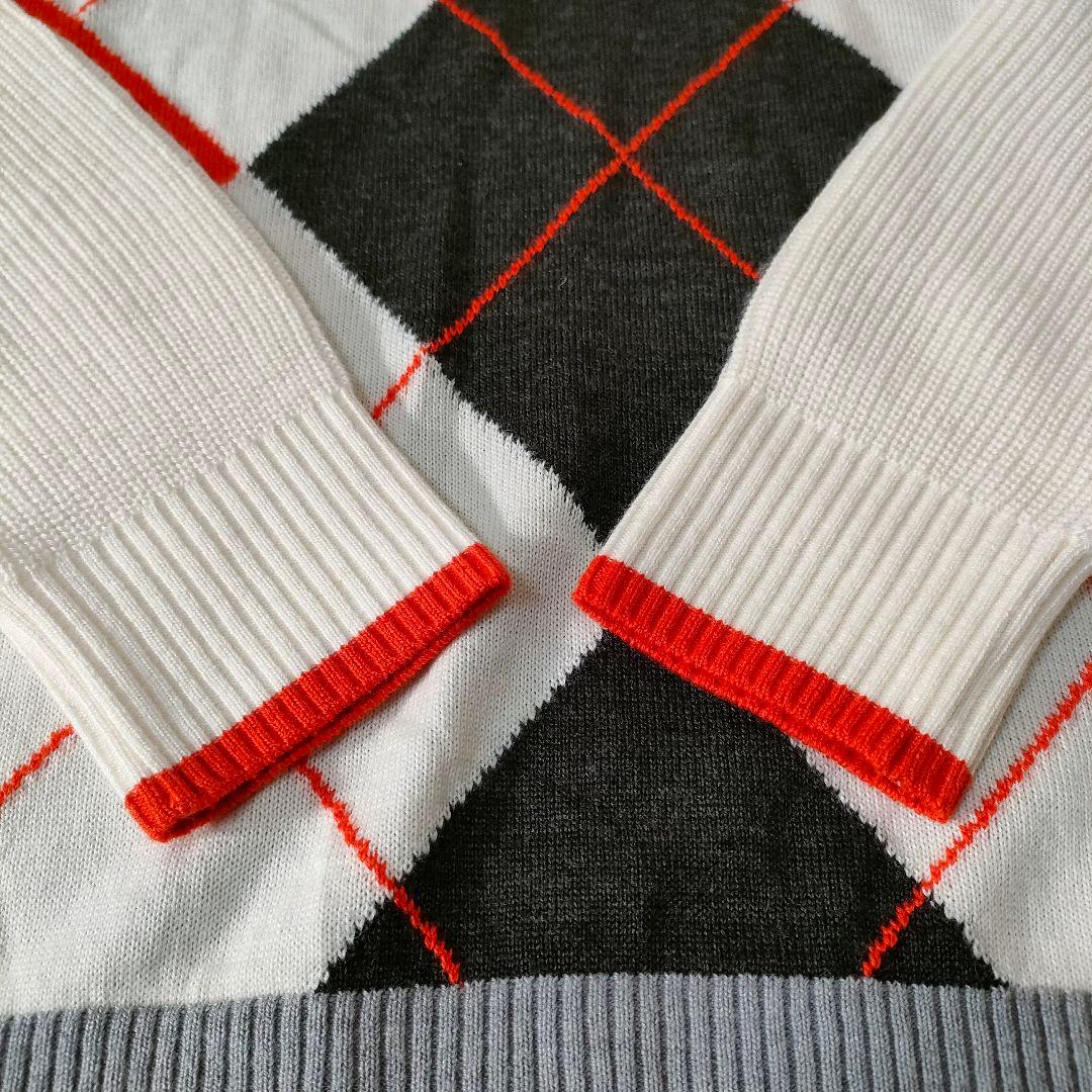 下げ札付き マンシングウェア アーガイルチェック タートルネック ニット L