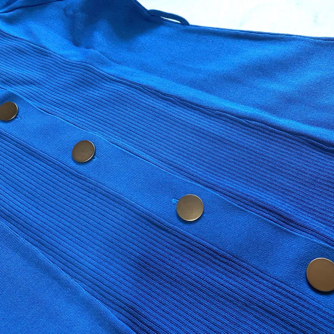 美品✨グレースコンチネンタル ダイアグラム スクエアパフニットワンピース 青