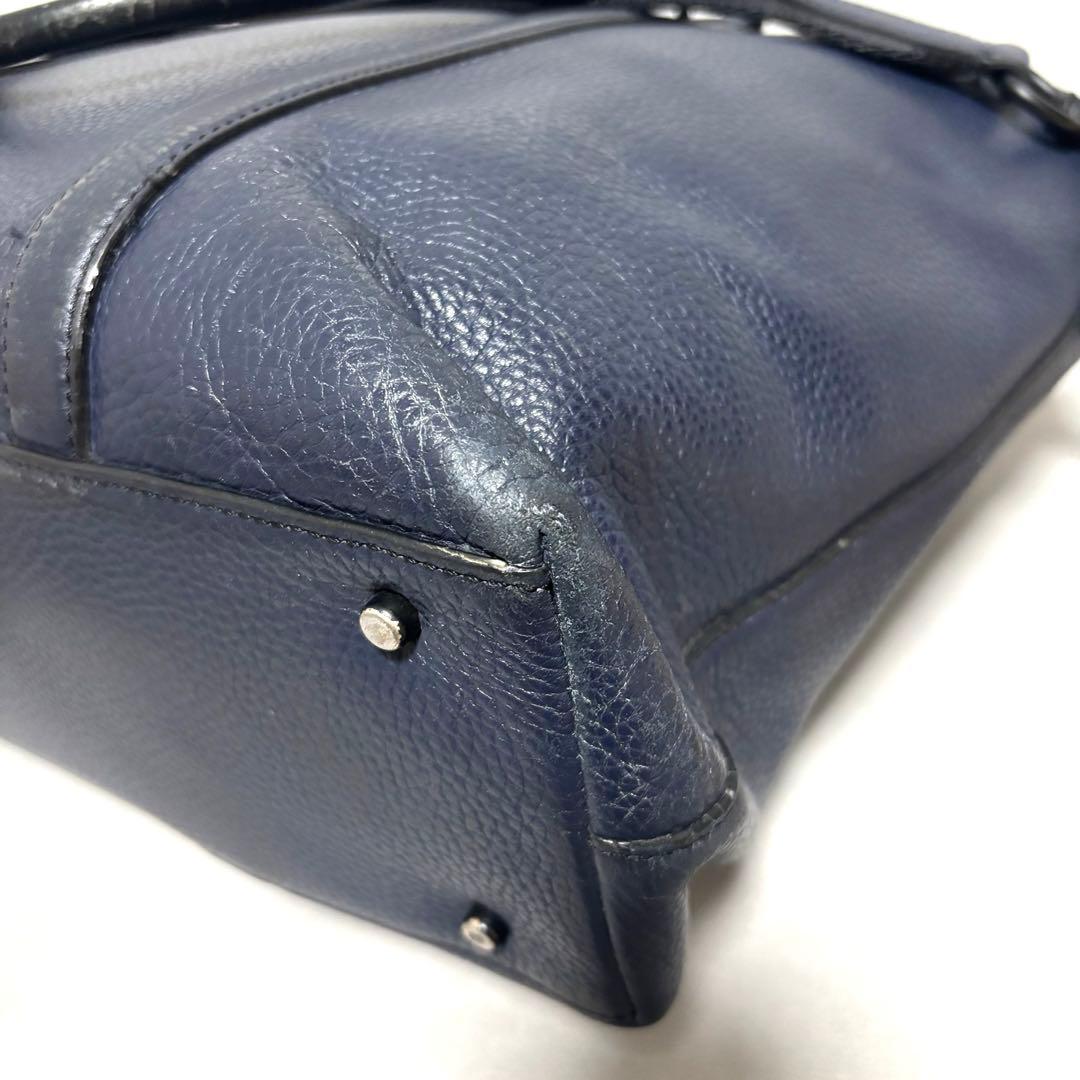 COACH トートバッグ メトロポリタン 2way ネイビー シボ革 大容量