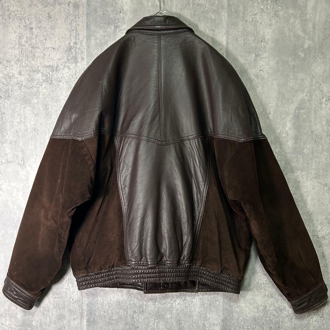 極上 スペインレザー ジャケット スエード編み込み 切替デザイン 短丈 茶色