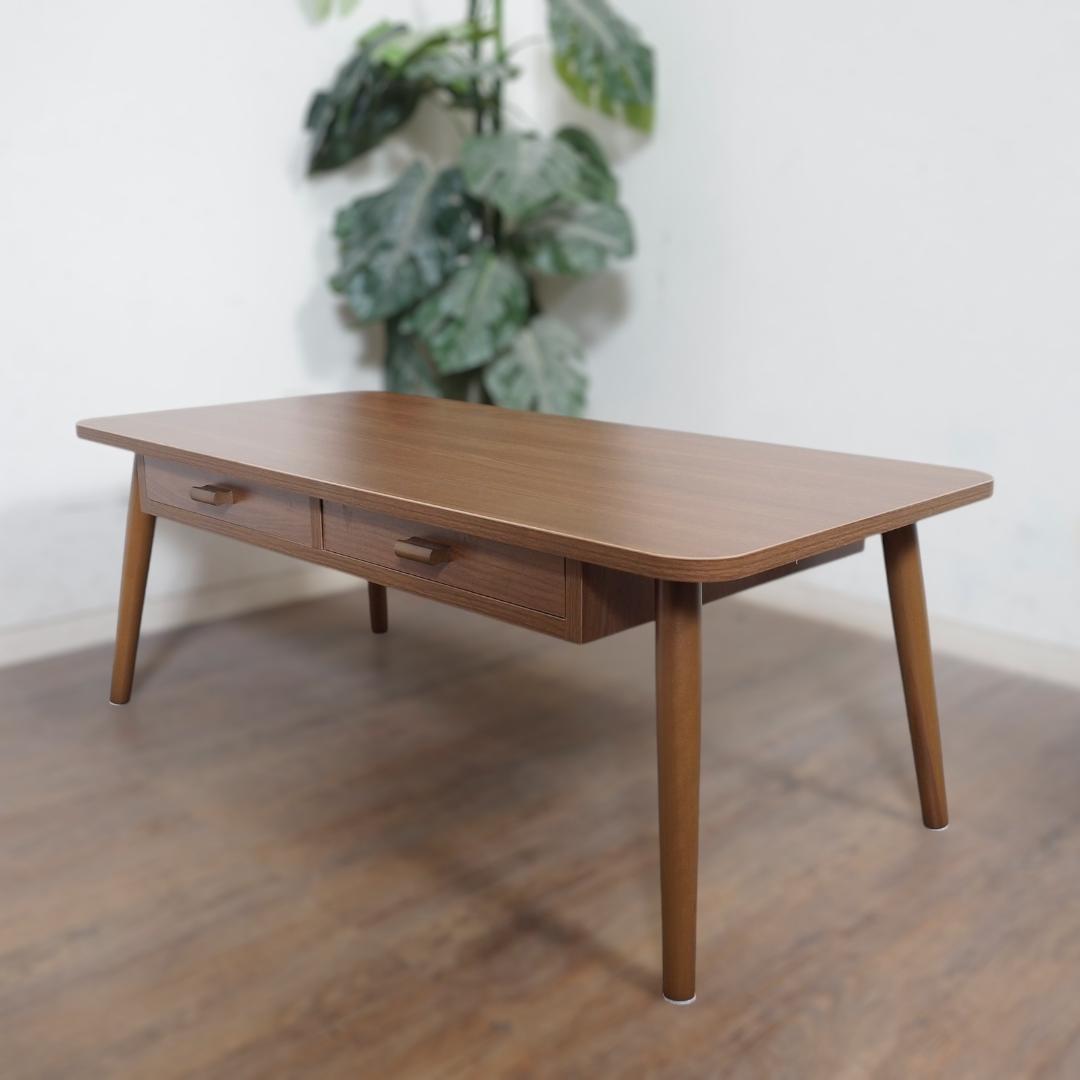 【新品】木目調　ローテーブル　両面引出し付き　幅100cm　シンプル　北欧風