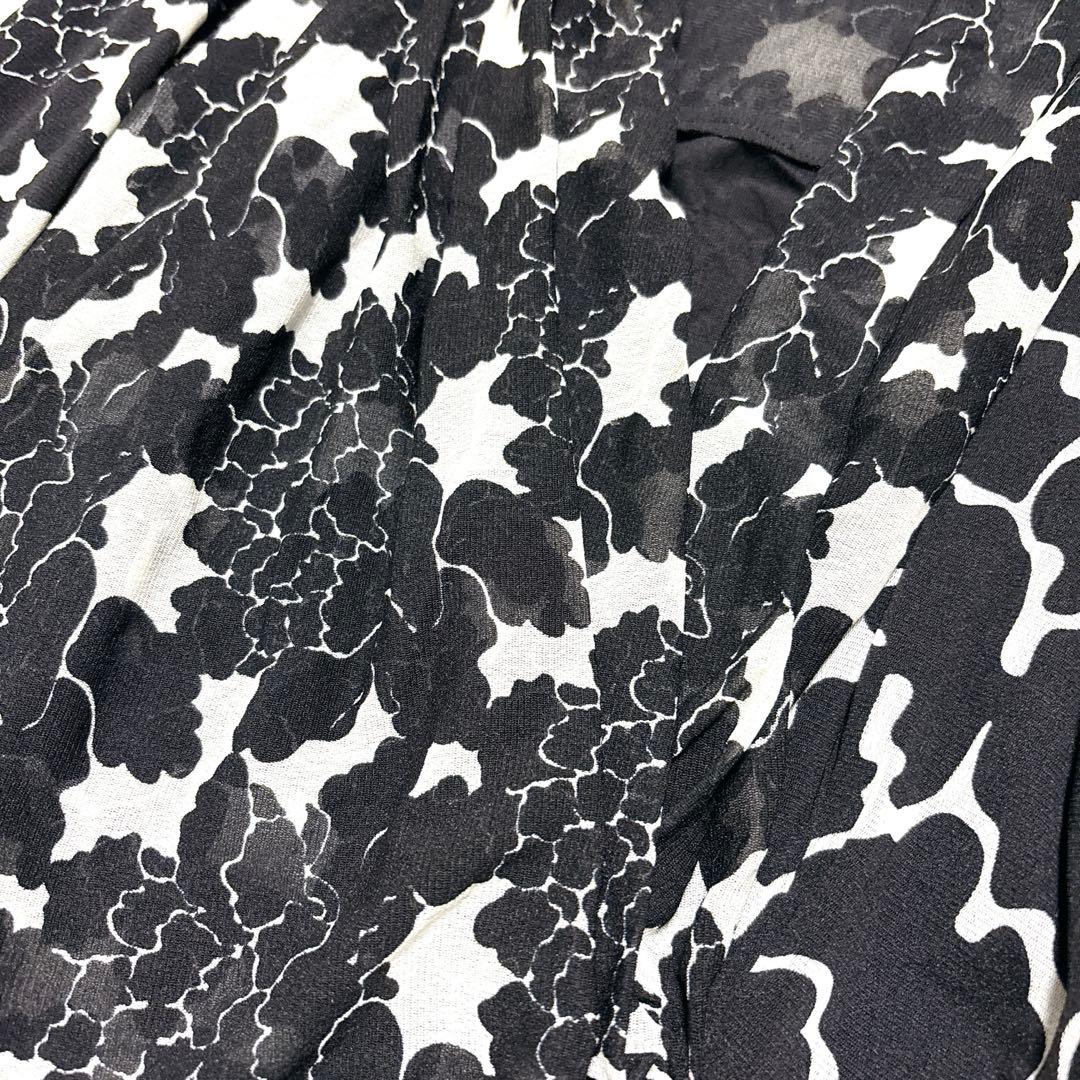 希少美品ヴィヴィアンタム長袖カシュクールワンピース パワーネット総柄白黒赤ロング