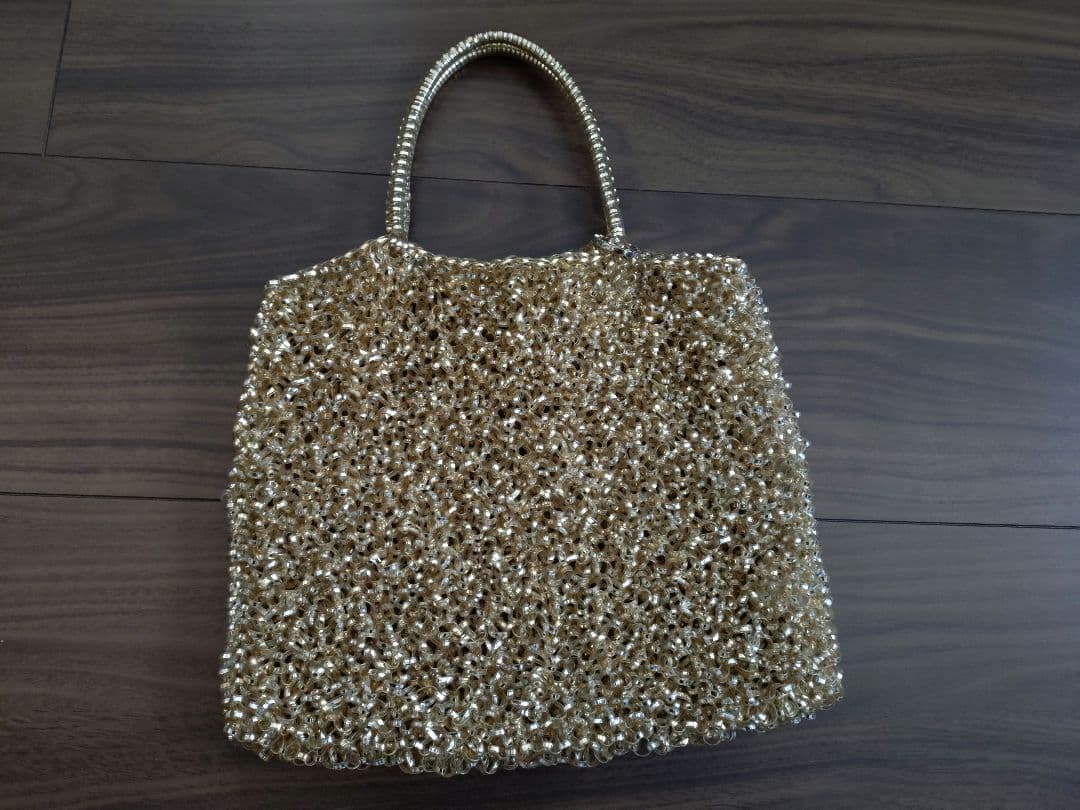 ANTEPRIMA ビーズパーティーバッグ ゴールド/ブルーポーチ