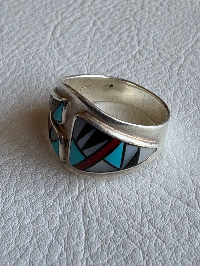 確認用。インディアンジュエリー・インレイ　リング・約１６.５号・９２５
