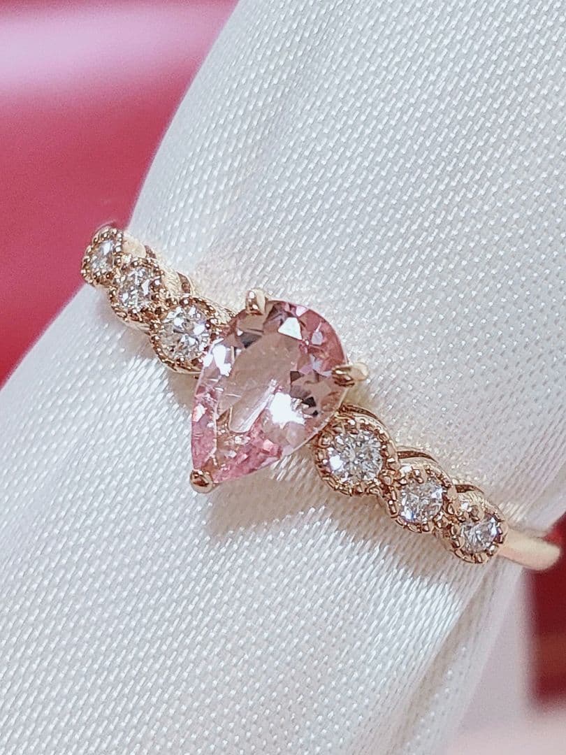 新作 未使用品 k18 天然モルガナイト ダイヤモンド リング