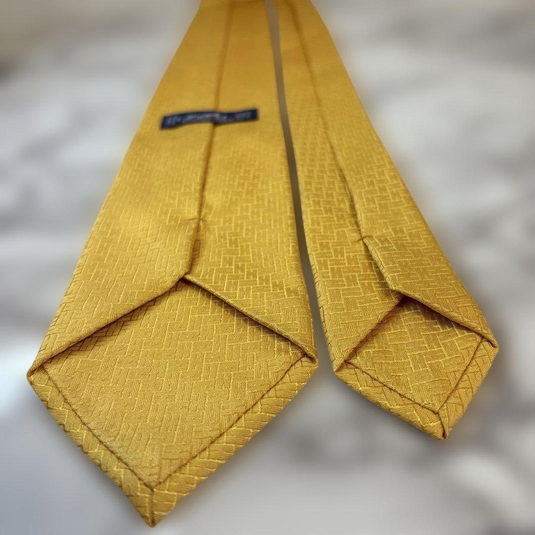 【極美品✨】HERMES ネクタイ　ファソネ　H柄　イエロー　黄色　刺繍