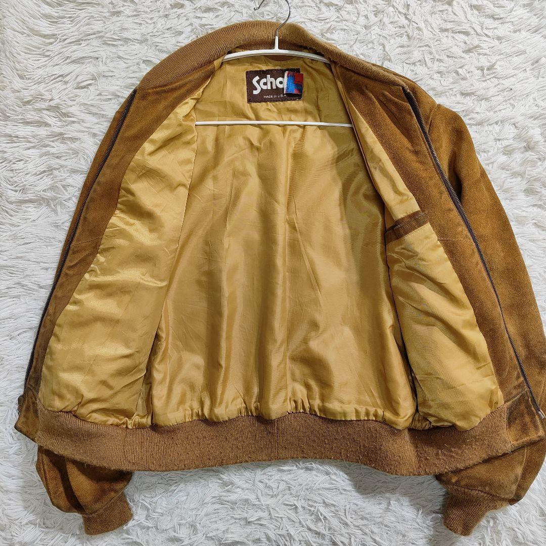 70-80s茶タグ★Schott スウェード ブルゾン 42 ブラウン USA製