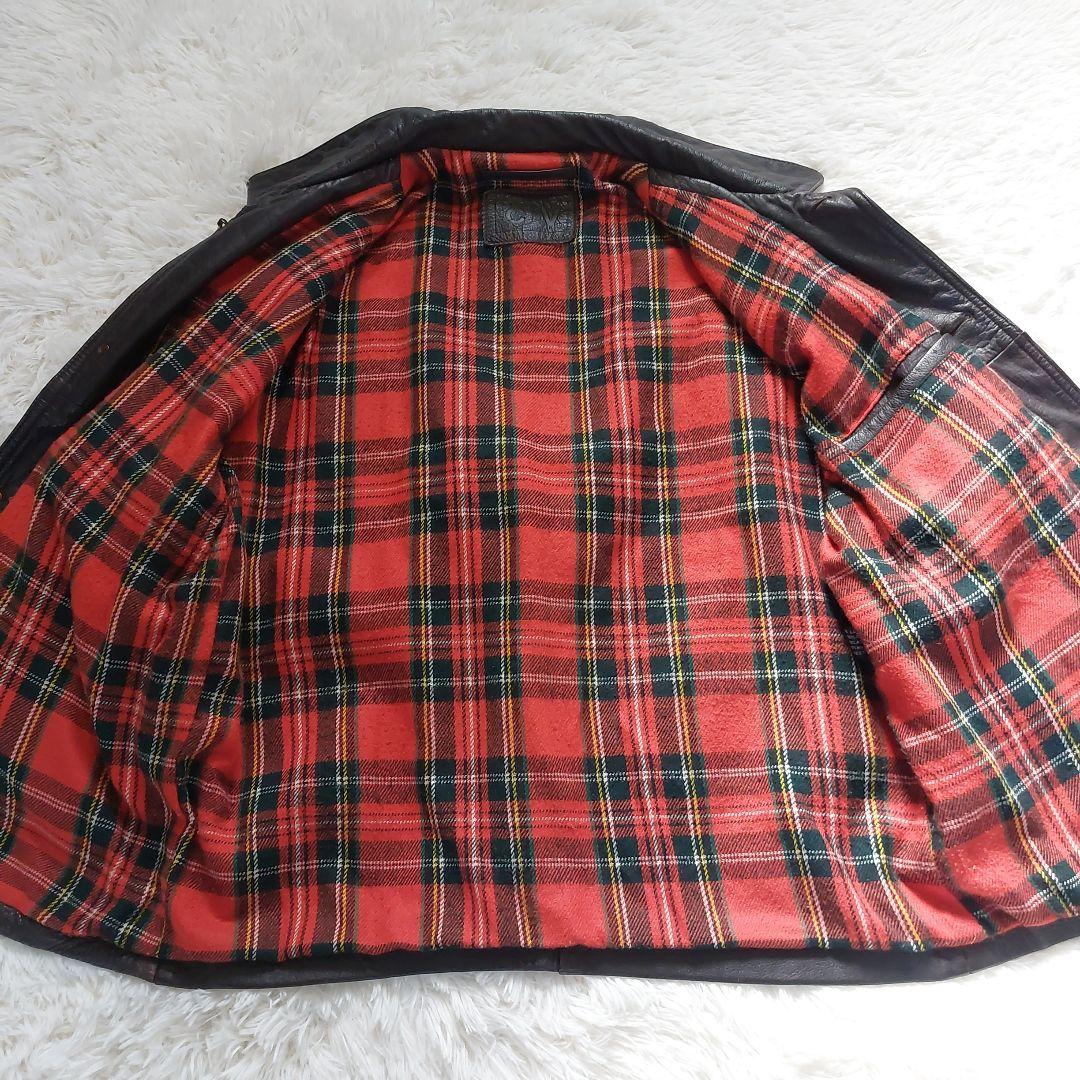 vintage オーバーサイズ リアルレザー カーコート 裏地レッド チェック柄