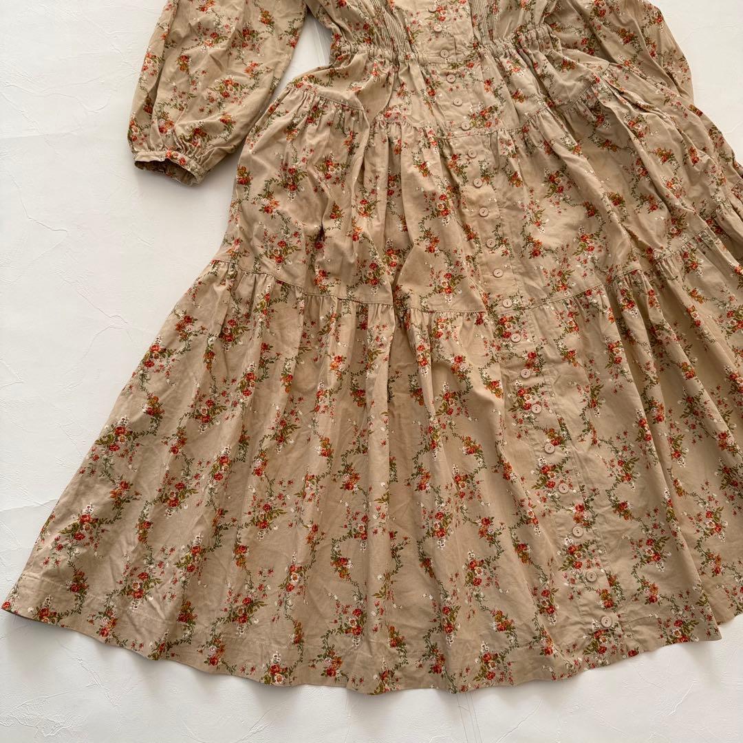 ピンクハウス　ティアードワンピース　ピコフリル　ピンタック　花柄　前開き