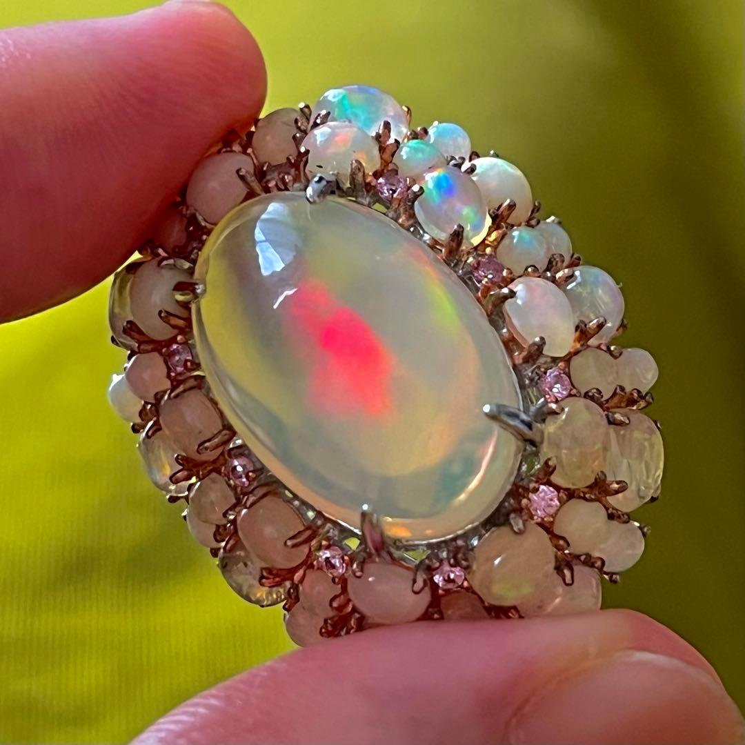 巨大 プレシャス ピンク ウォーター オパール シルバー 925 刻印 リング