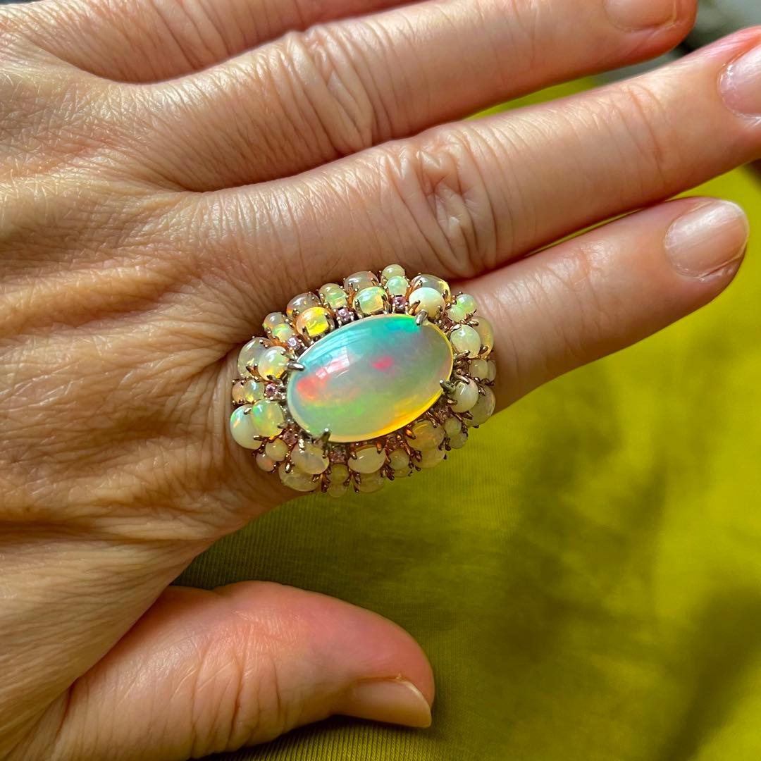 巨大 プレシャス ピンク ウォーター オパール シルバー 925 刻印 リング