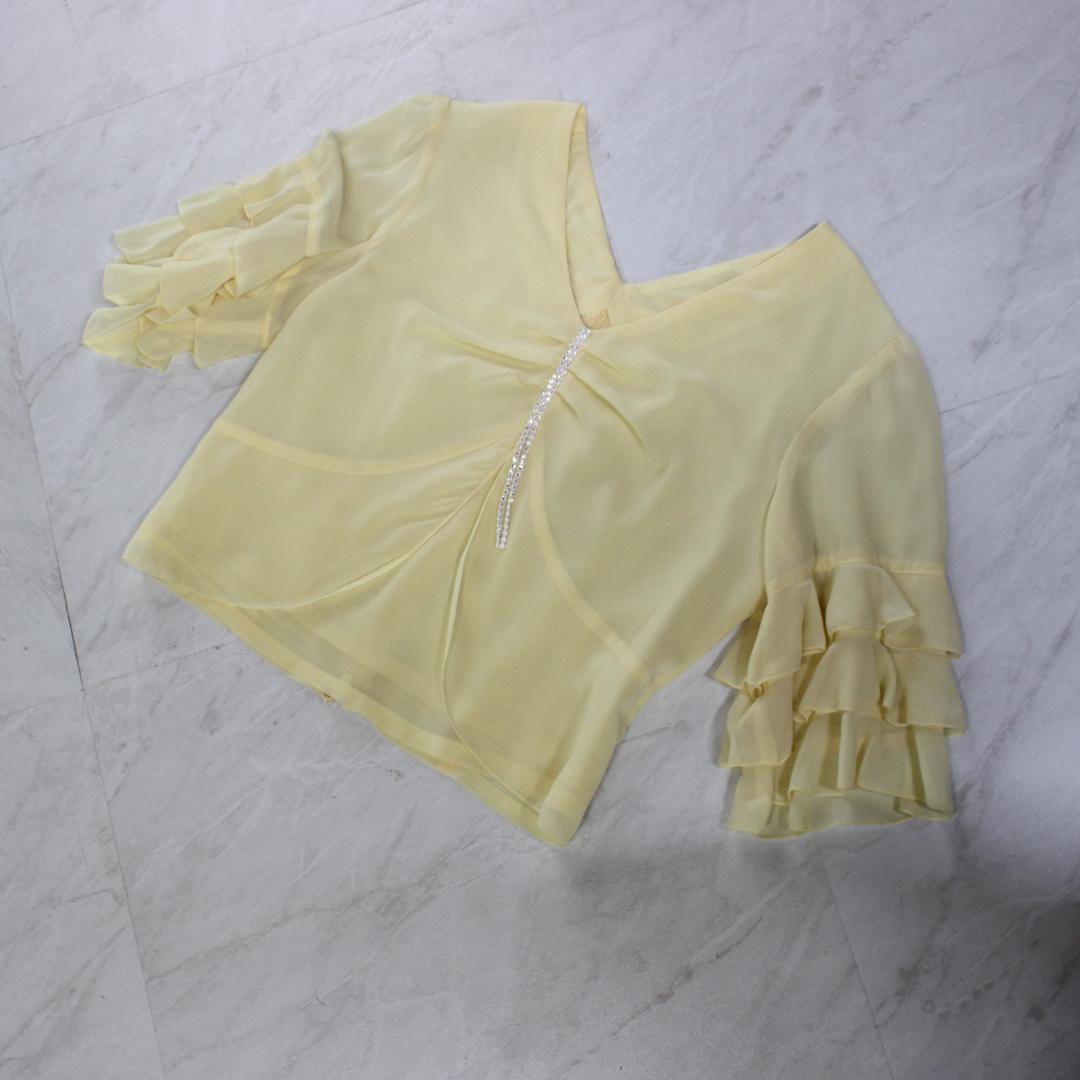 【美品 日本製社交ダンス衣装】上下セット 黄色 パステルイエロー かわいい 上品