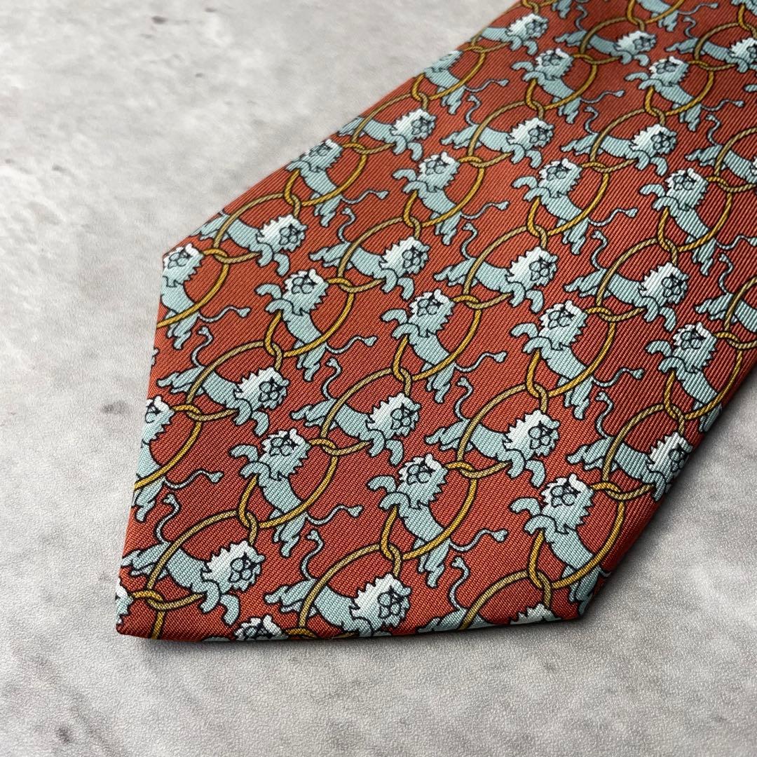 美品 HERMES エルメス アニマル柄 ライオン サーカス ネクスト オレンジ