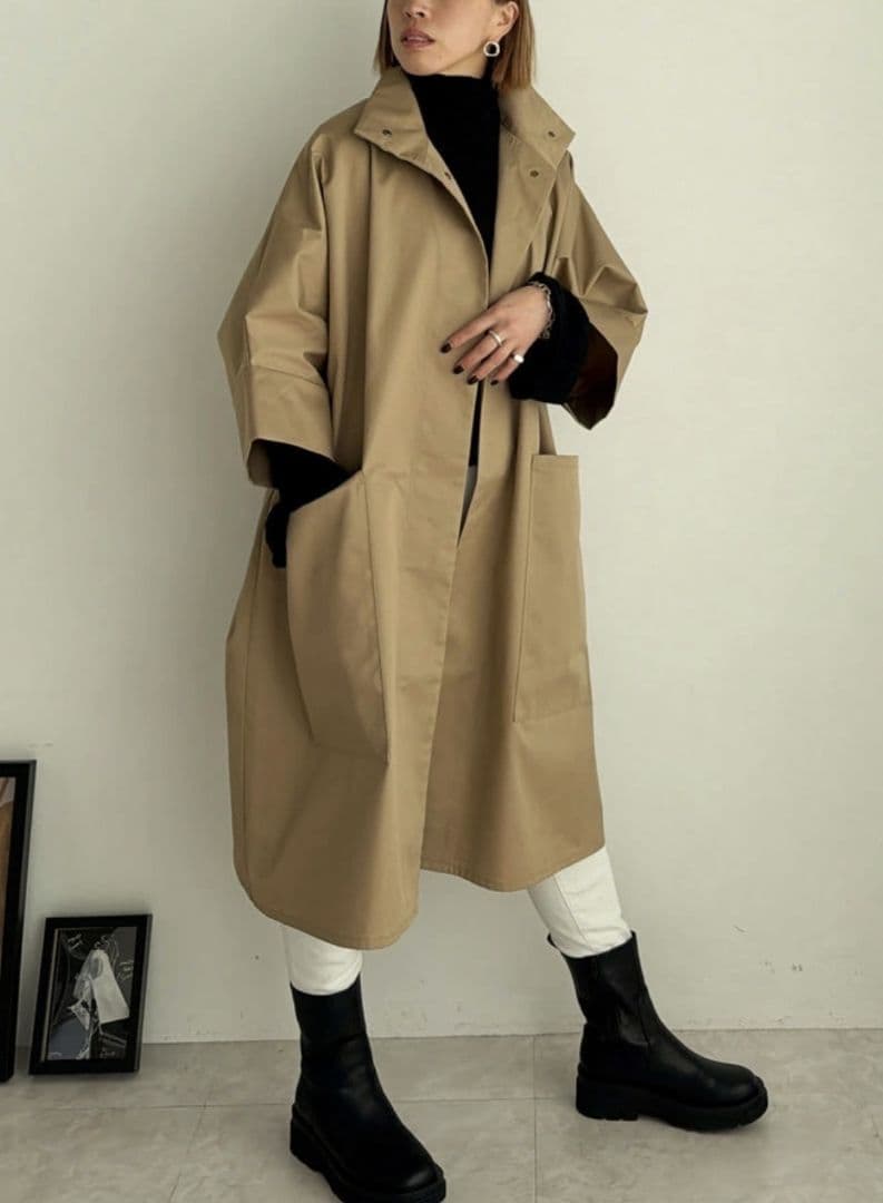 【美品】MELUMO メルモ ハイネックコート 軽量 オーバーサイズ