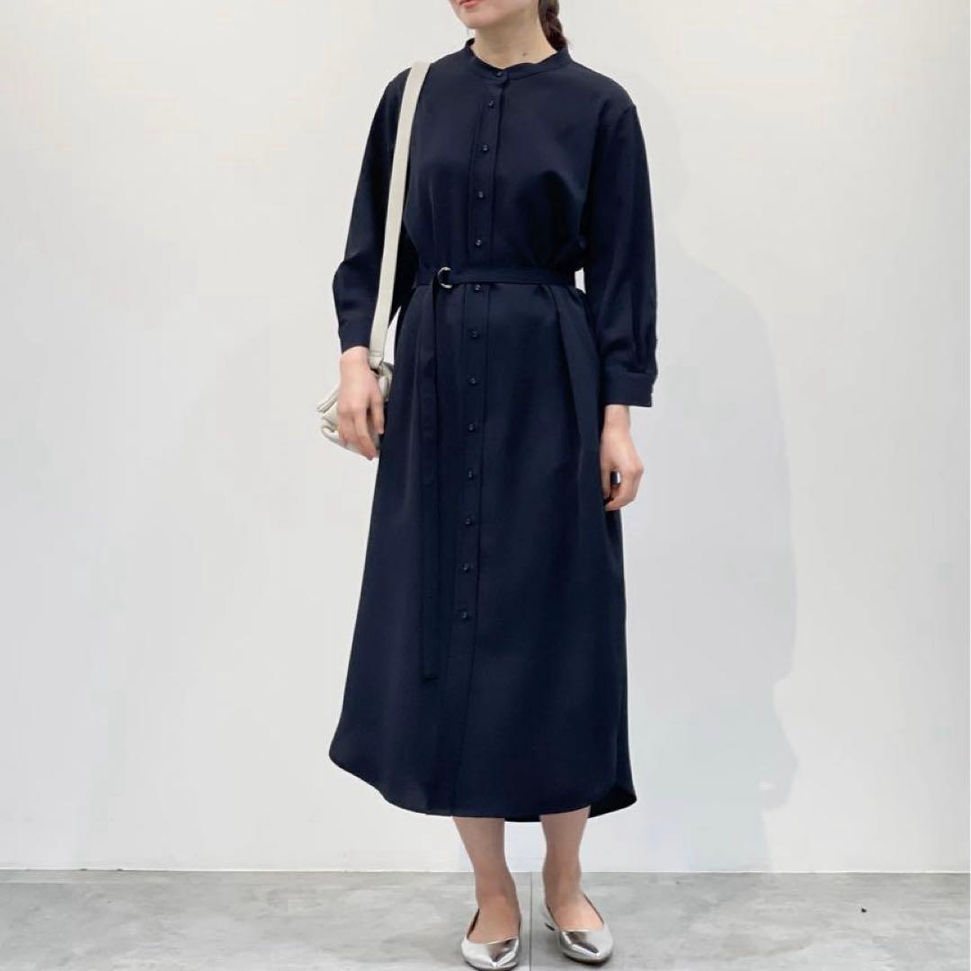 美品 ソージュ 洗える バンドカラーシャツワンピース TALL ロングワンピース