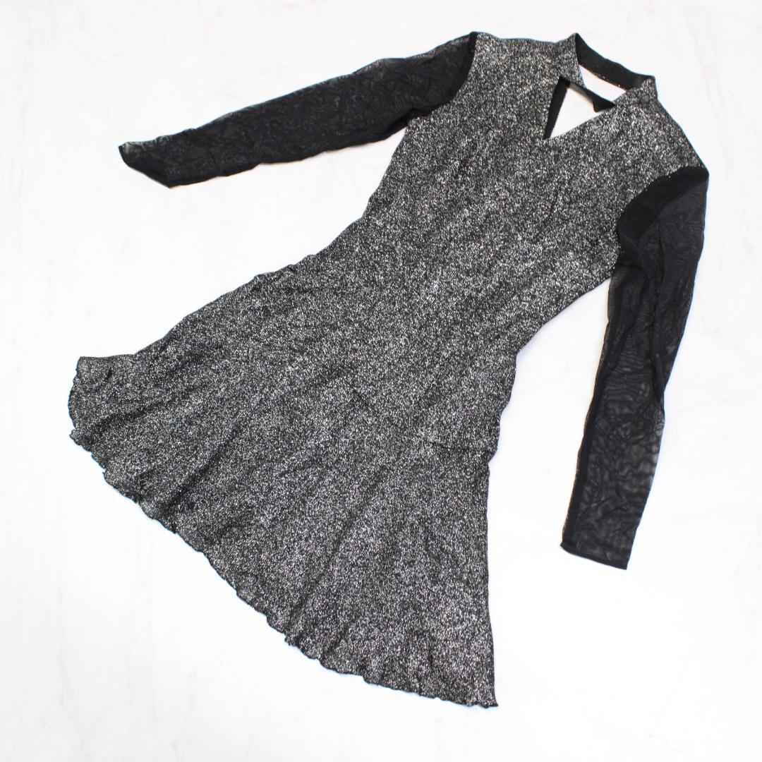 【美品 日本製社交ダンス衣装】ワンピース ドレス 7号 SEKINE 黒 清楚