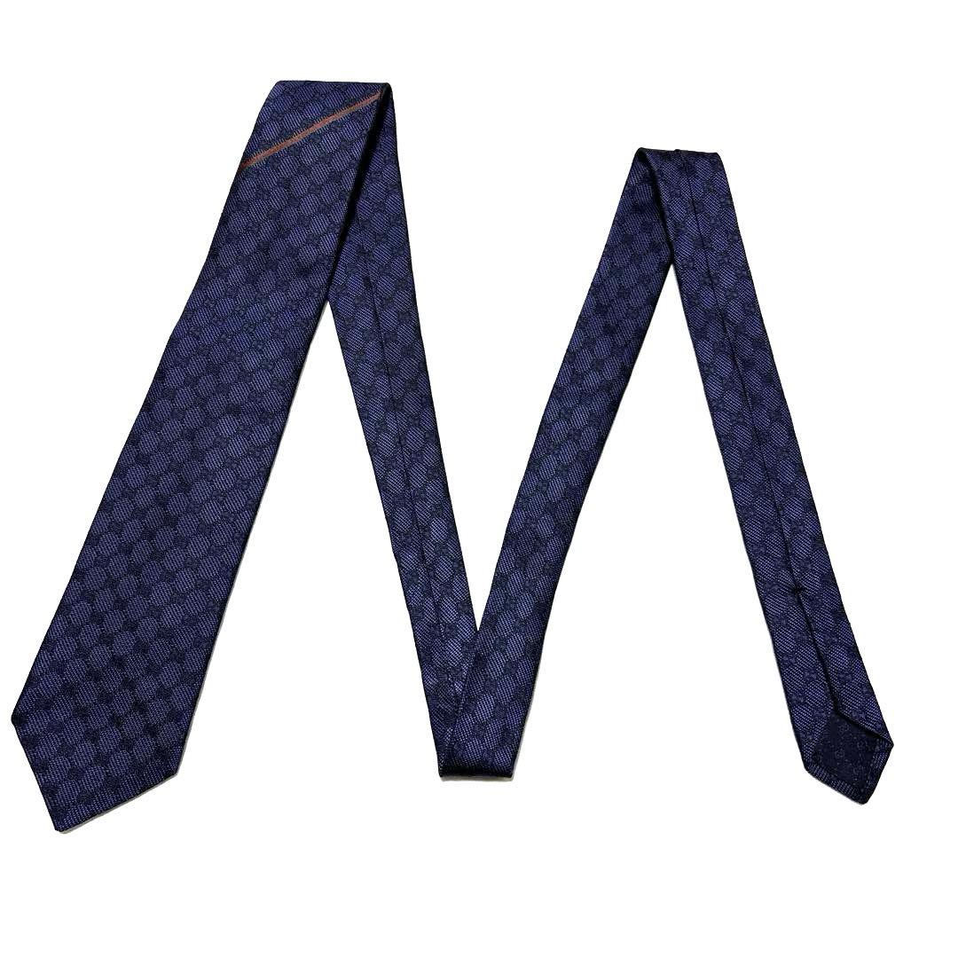 GUCCI グッチ　ネクタイ　ネイビー　シェリーライン　GG柄　美品