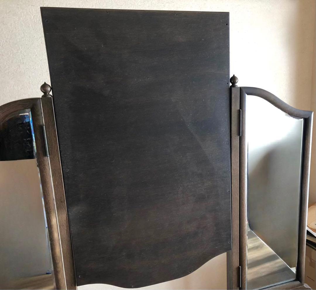 三面鏡 ドレッサー　鏡台　化粧台　ナラ材　天然木　ガラス天板　ヴィンテージ