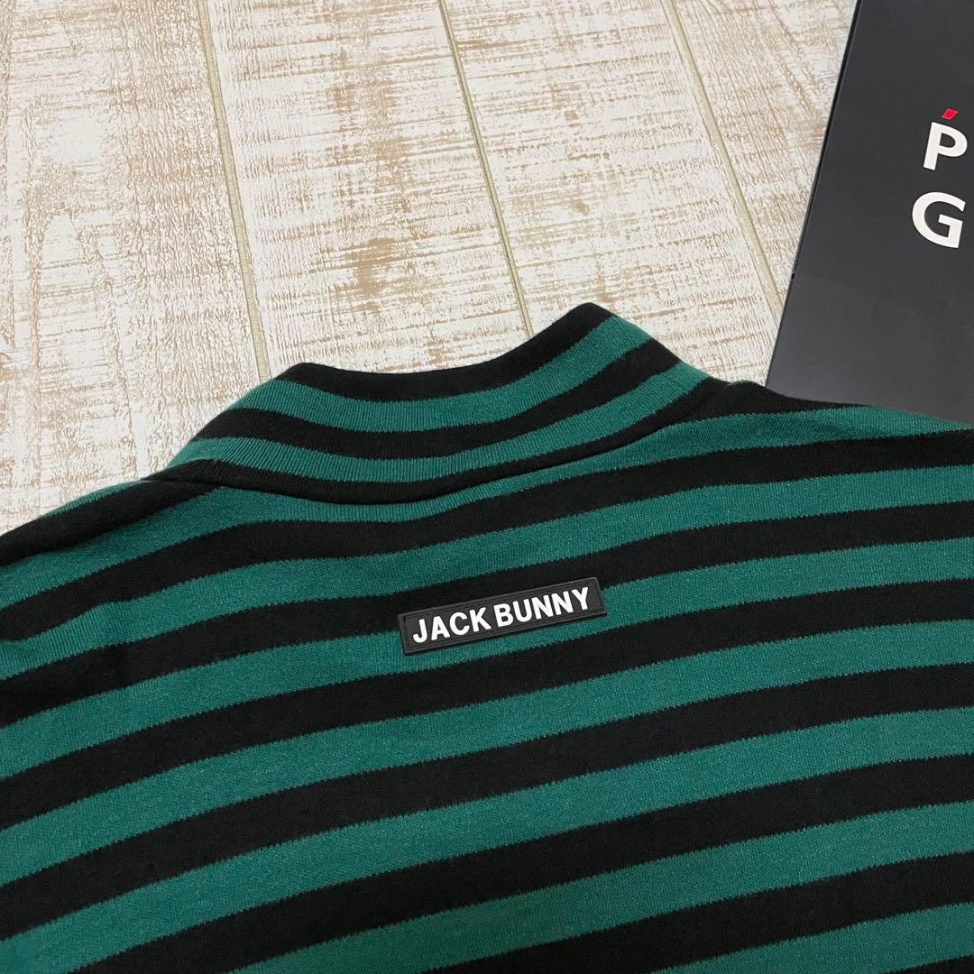 新品 ジャックバニー 長袖モックネック ボーダー グリーン Lサイズ（5）