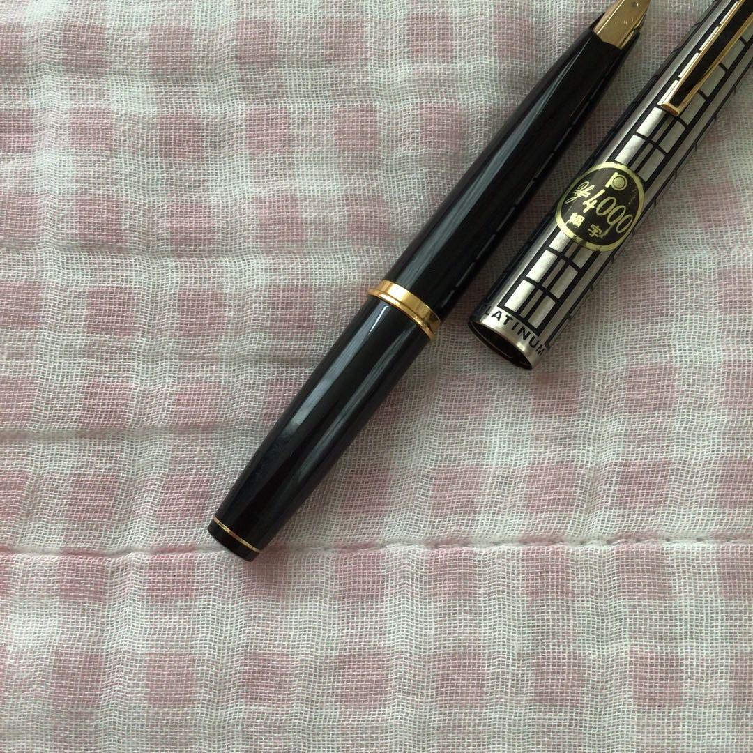 プラチナ 14K 14金 万年筆 ショート 細字 蝕刻 食刻 黒 廃盤