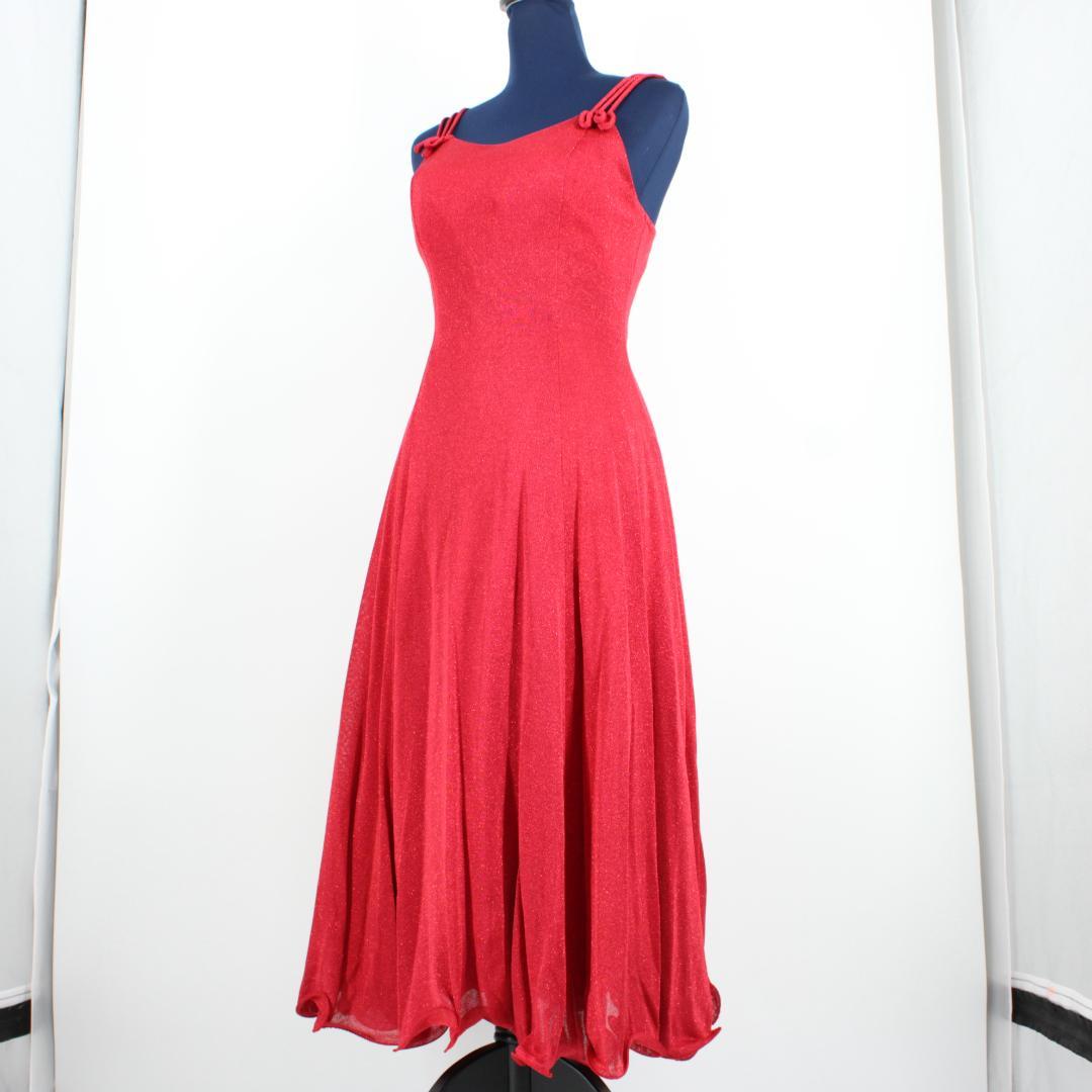 【美品 日本製社交ダンス衣装】ワンピース ドレス UNA 赤 かわいい 上品