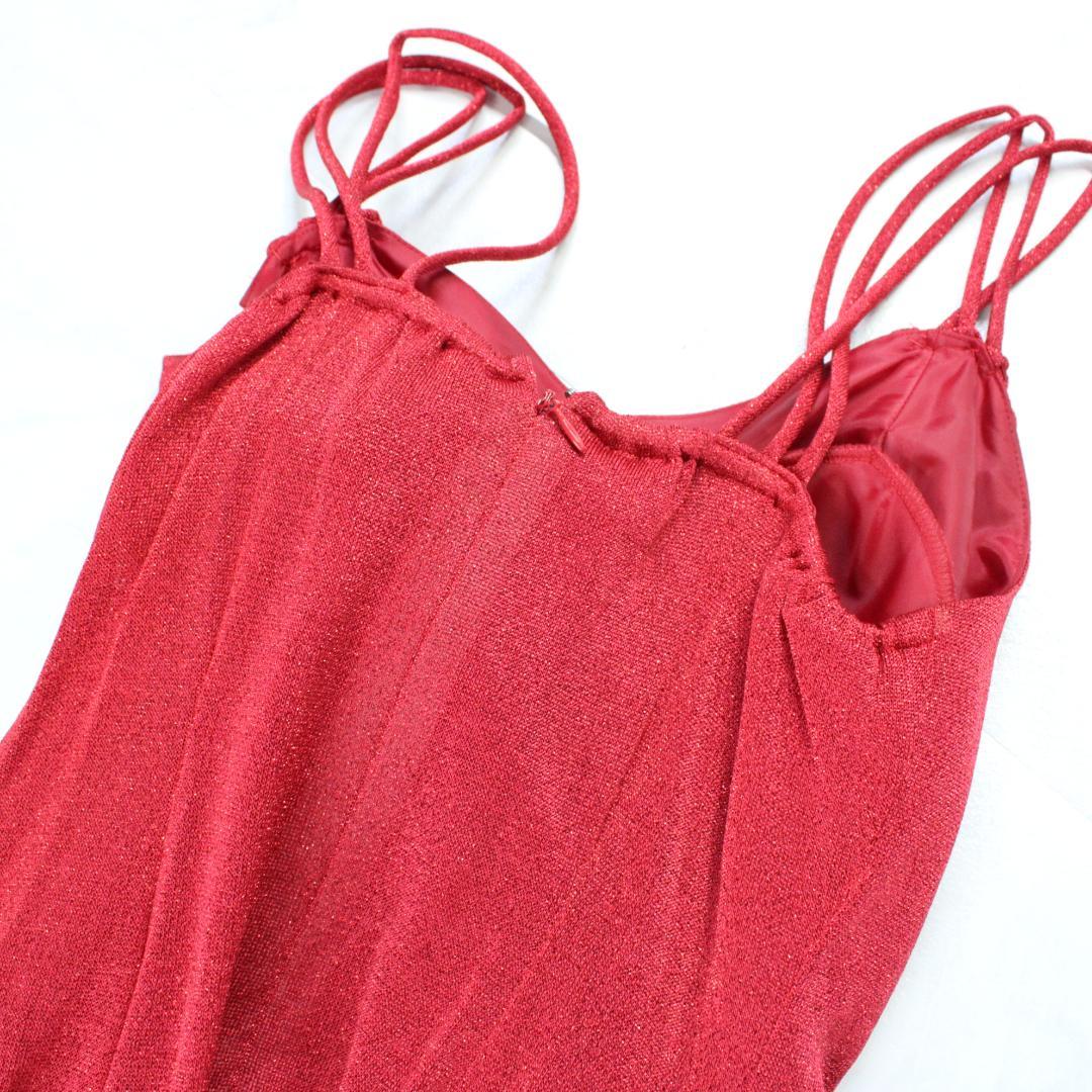 【美品 日本製社交ダンス衣装】ワンピース ドレス UNA 赤 かわいい 上品