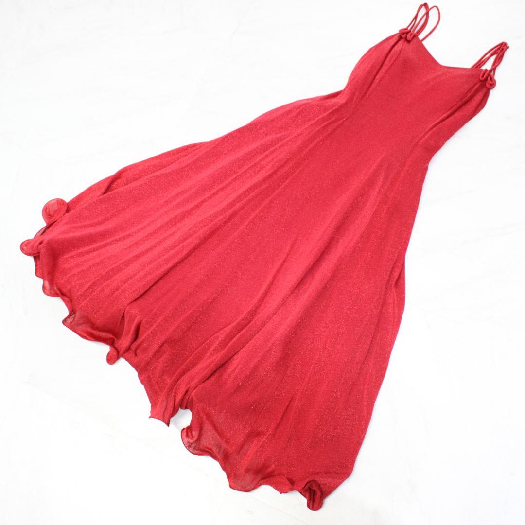 【美品 日本製社交ダンス衣装】ワンピース ドレス UNA 赤 かわいい 上品