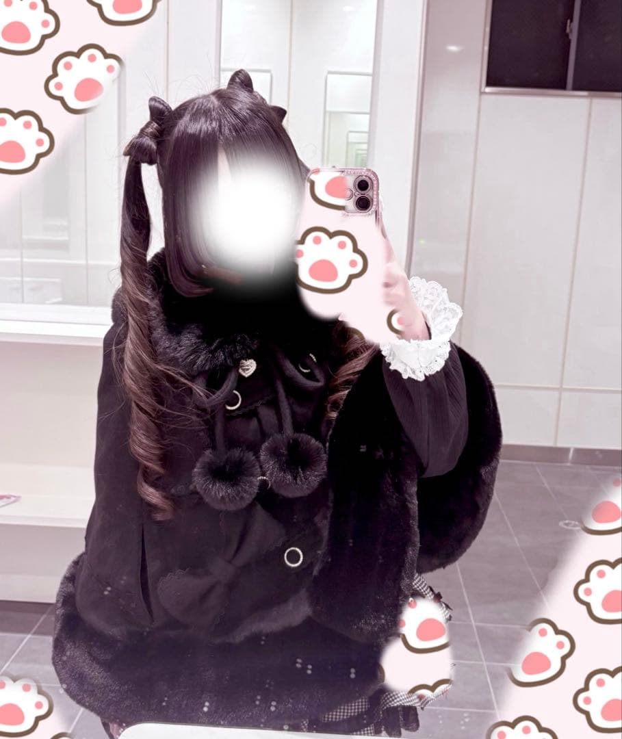 LIZLISA シャギーツインリボンポンチョ ブラック